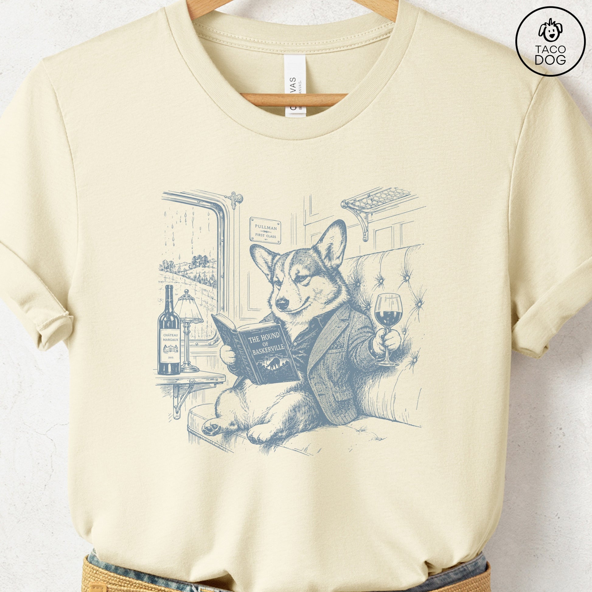 Corgi Night Train T-Shirt Natural Taco-Dog