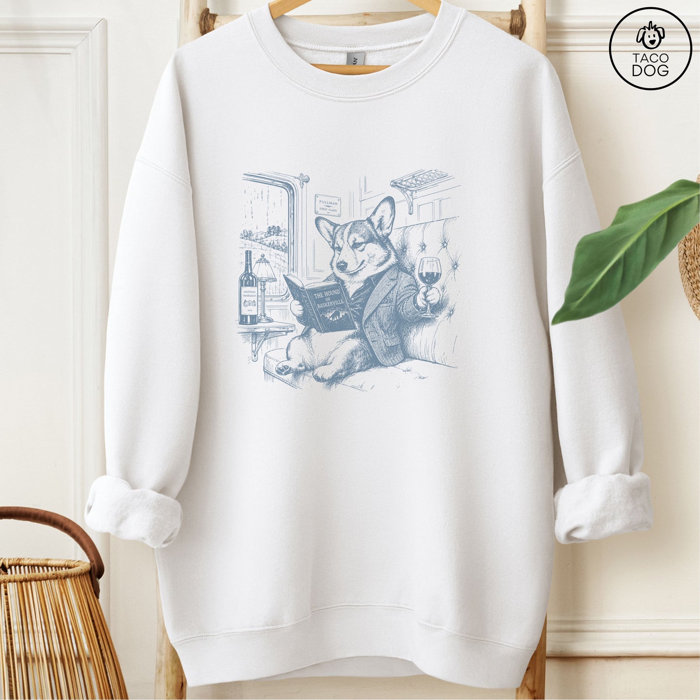 Corgi Night Train Sweatshirt White Taco-Dog