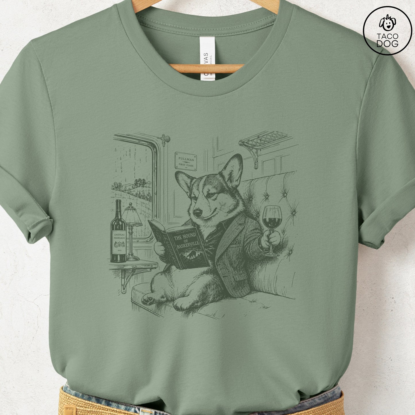 Corgi Night Train T-Shirt Sage Taco-Dog