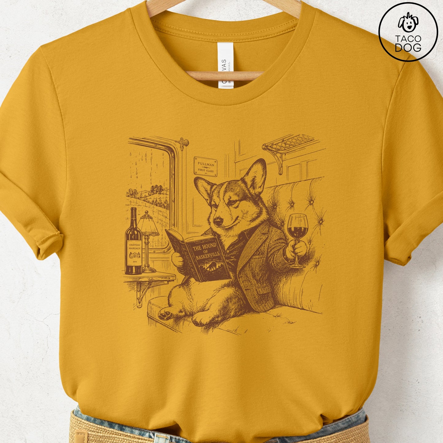 Corgi Night Train T-Shirt Mustard Taco-Dog