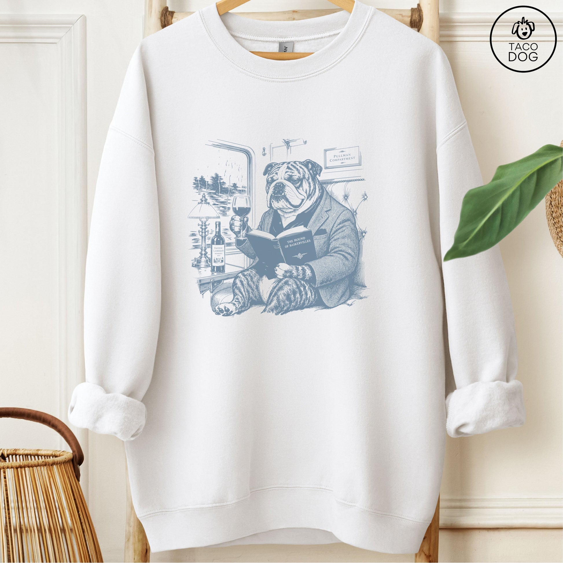 English Bulldog Night Train Sweatshirt White Taco-Dog
