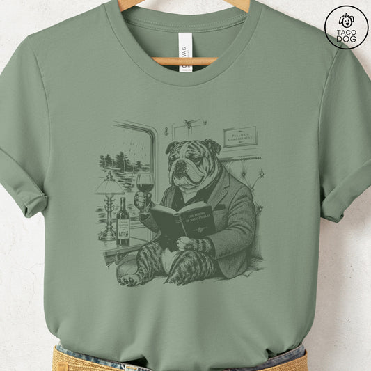 English Bulldog Night Train T-Shirt Sage S Taco-Dog
