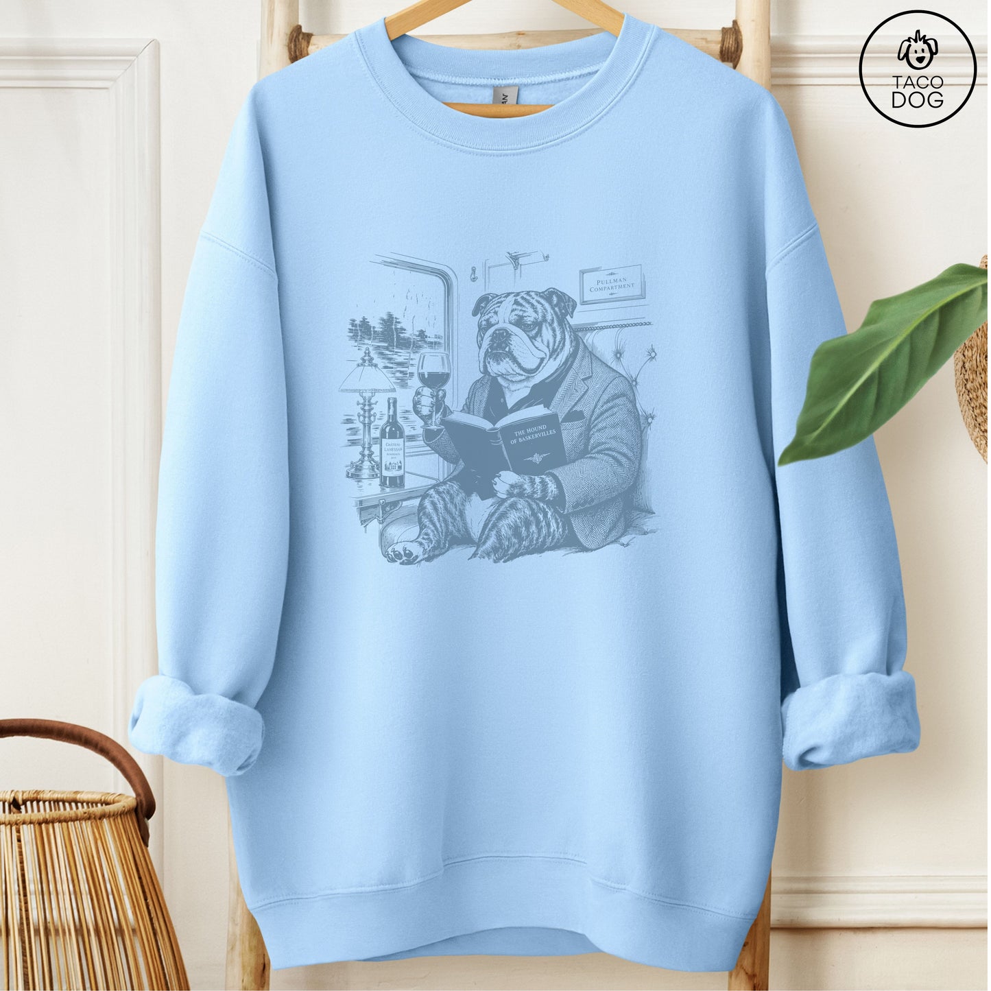 English Bulldog Night Train Sweatshirt Light Blue Taco-Dog
