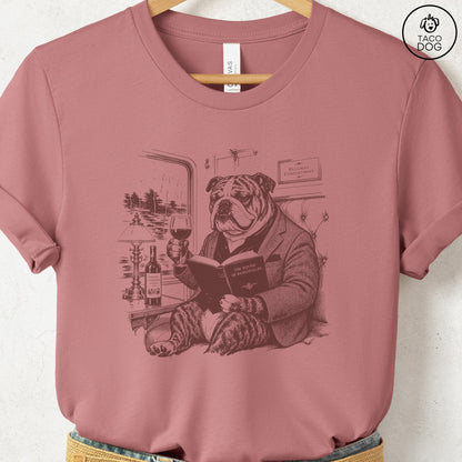English Bulldog Night Train T-Shirt Heather Mauve Taco-Dog