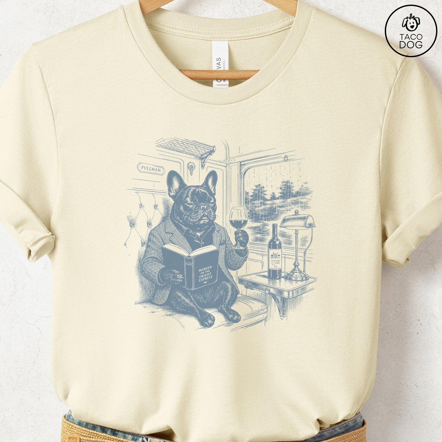 French Bulldog Frenchie Night Train T-Shirt Natural Taco-Dog