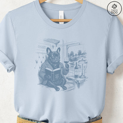 French Bulldog Frenchie Night Train T-Shirt Light Blue Taco-Dog