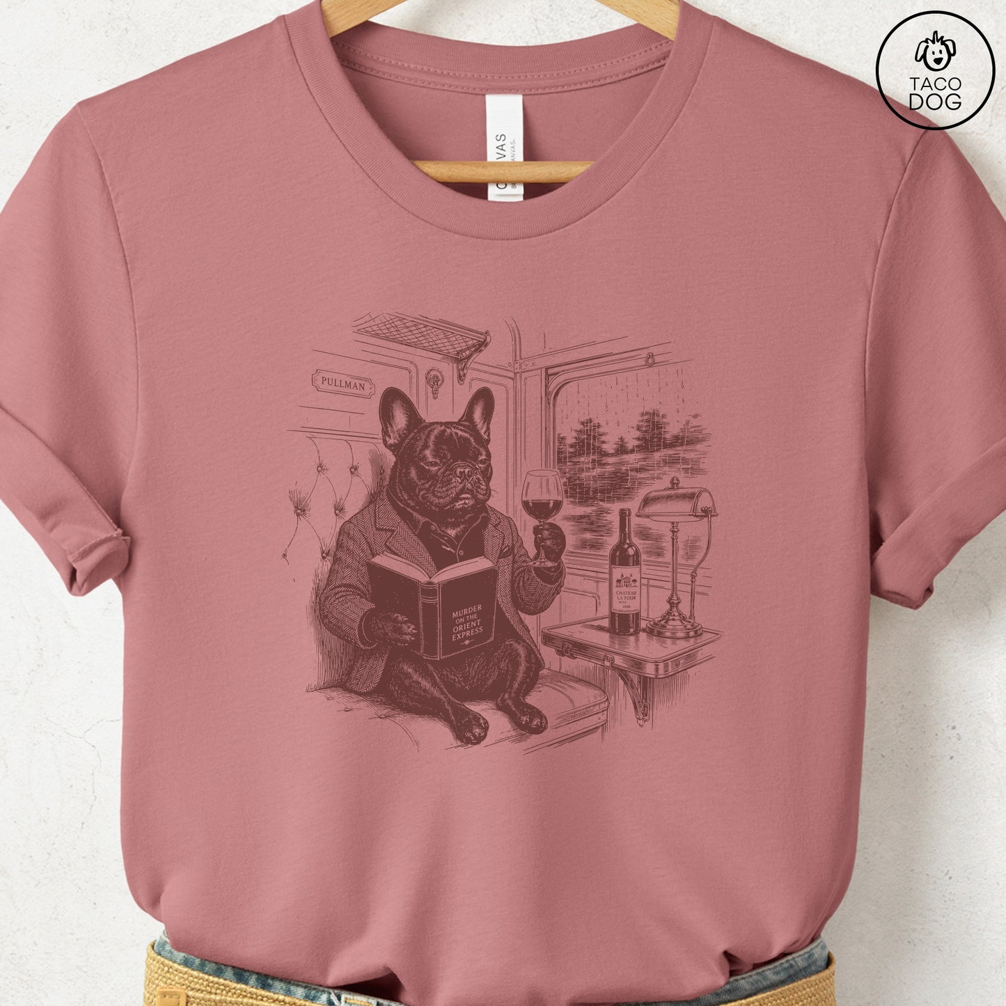 French Bulldog Frenchie Night Train T-Shirt Heather Mauve Taco-Dog