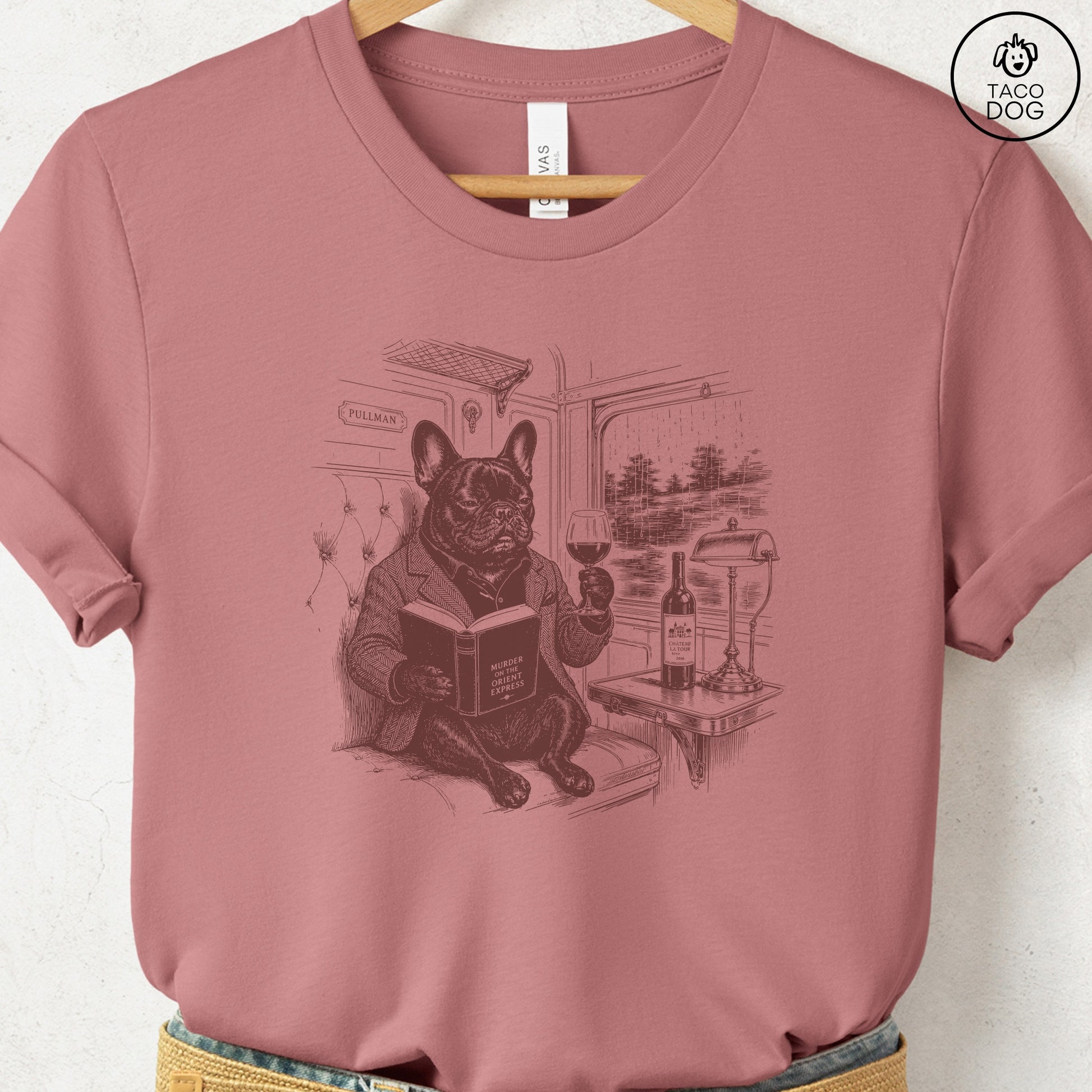 French Bulldog Frenchie Night Train T-Shirt Heather Mauve Taco-Dog