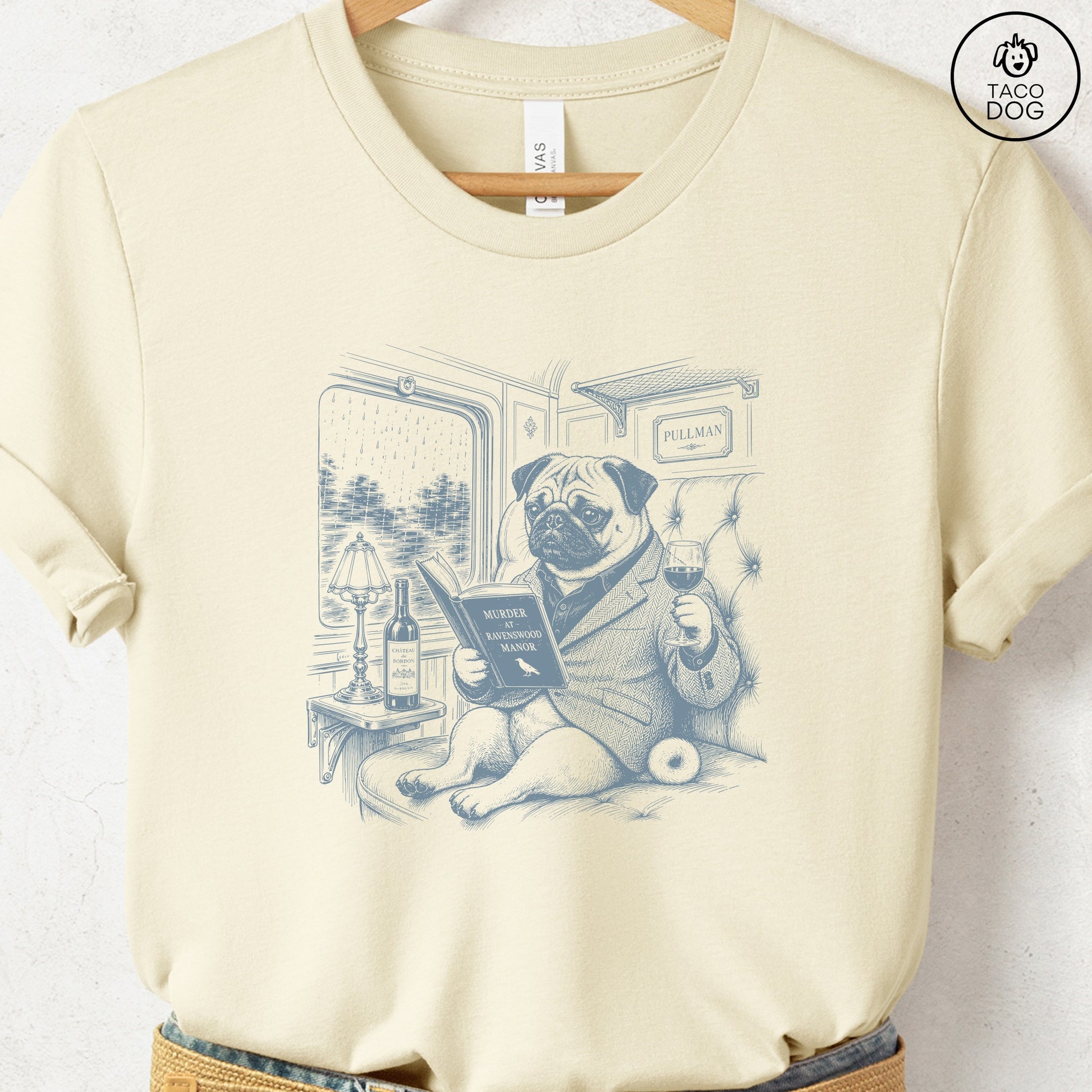 Pug Night Train T-Shirt Natural Taco-Dog