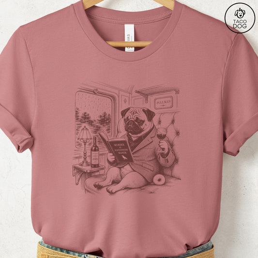 Pug Night Train T-Shirt Heather Mauve S Taco-Dog