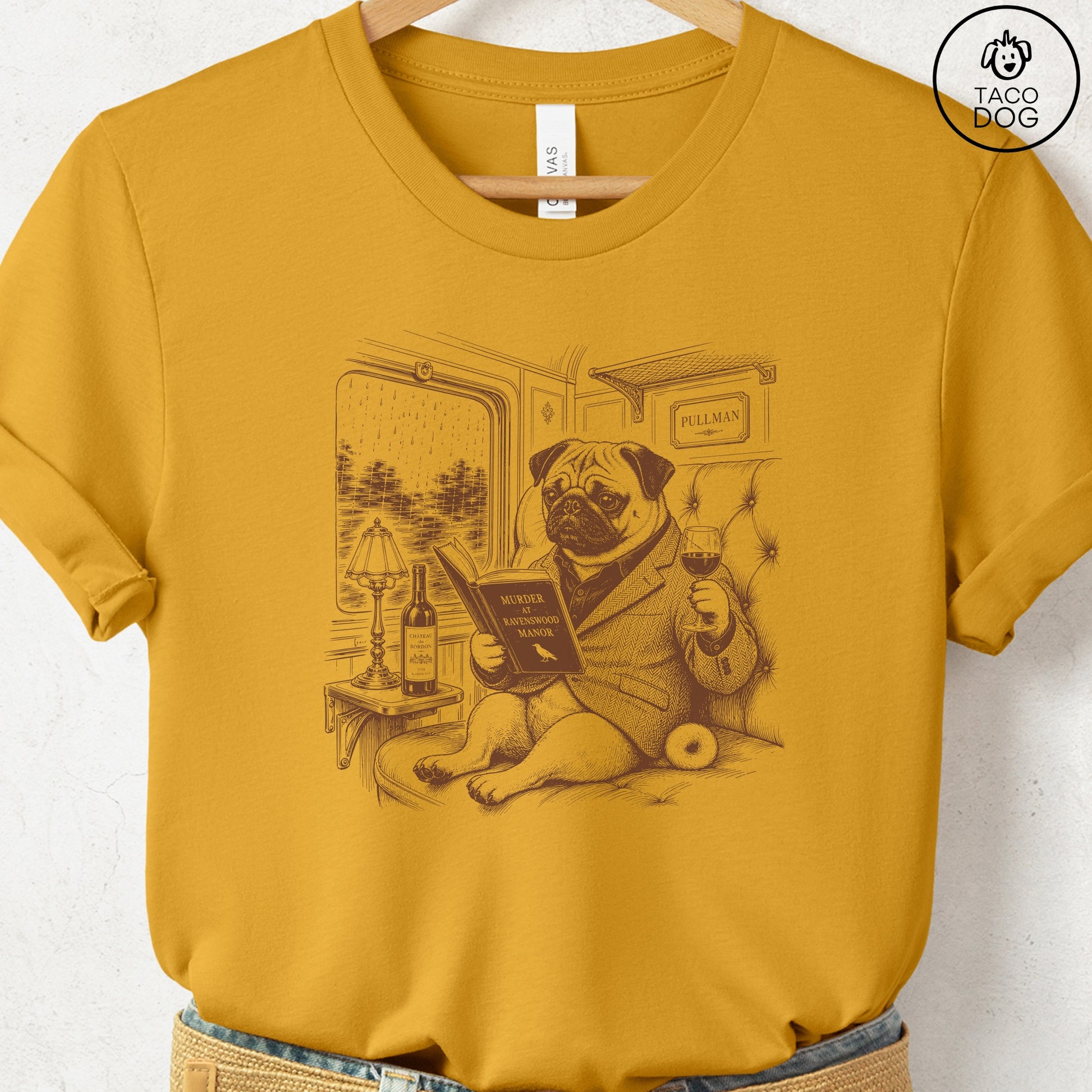 Pug Night Train T-Shirt Mustard Taco-Dog