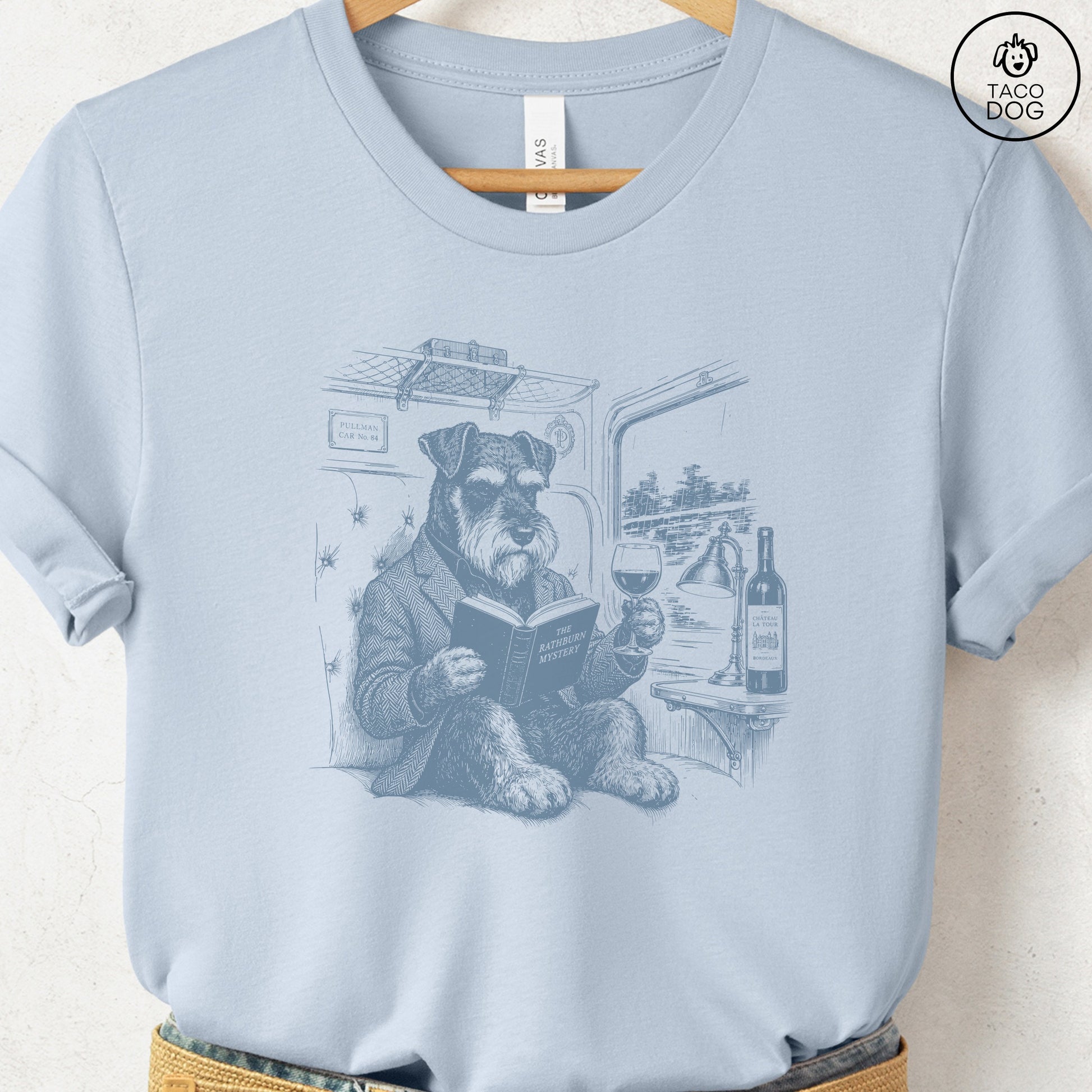 Schnauzer Night Train T-Shirt Light Blue Taco-Dog