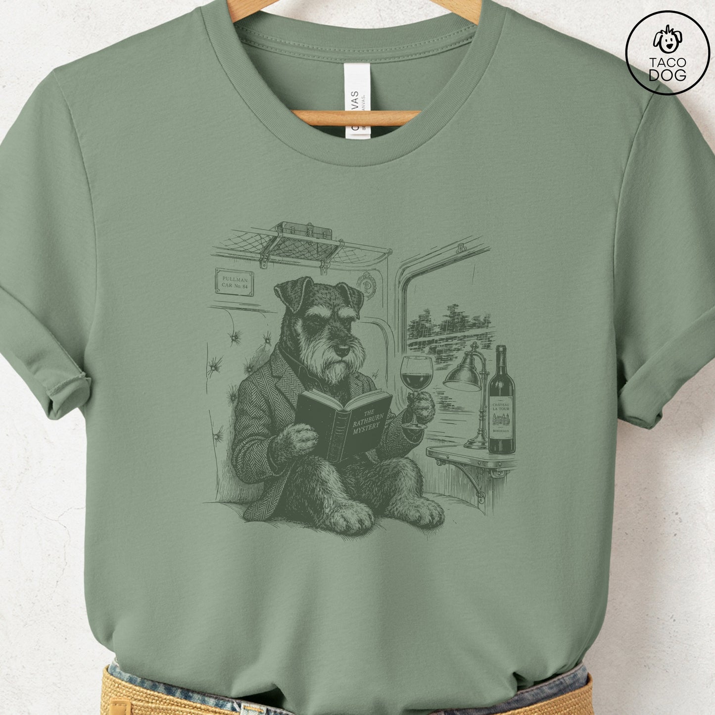 Schnauzer Night Train T-Shirt Sage Taco-Dog