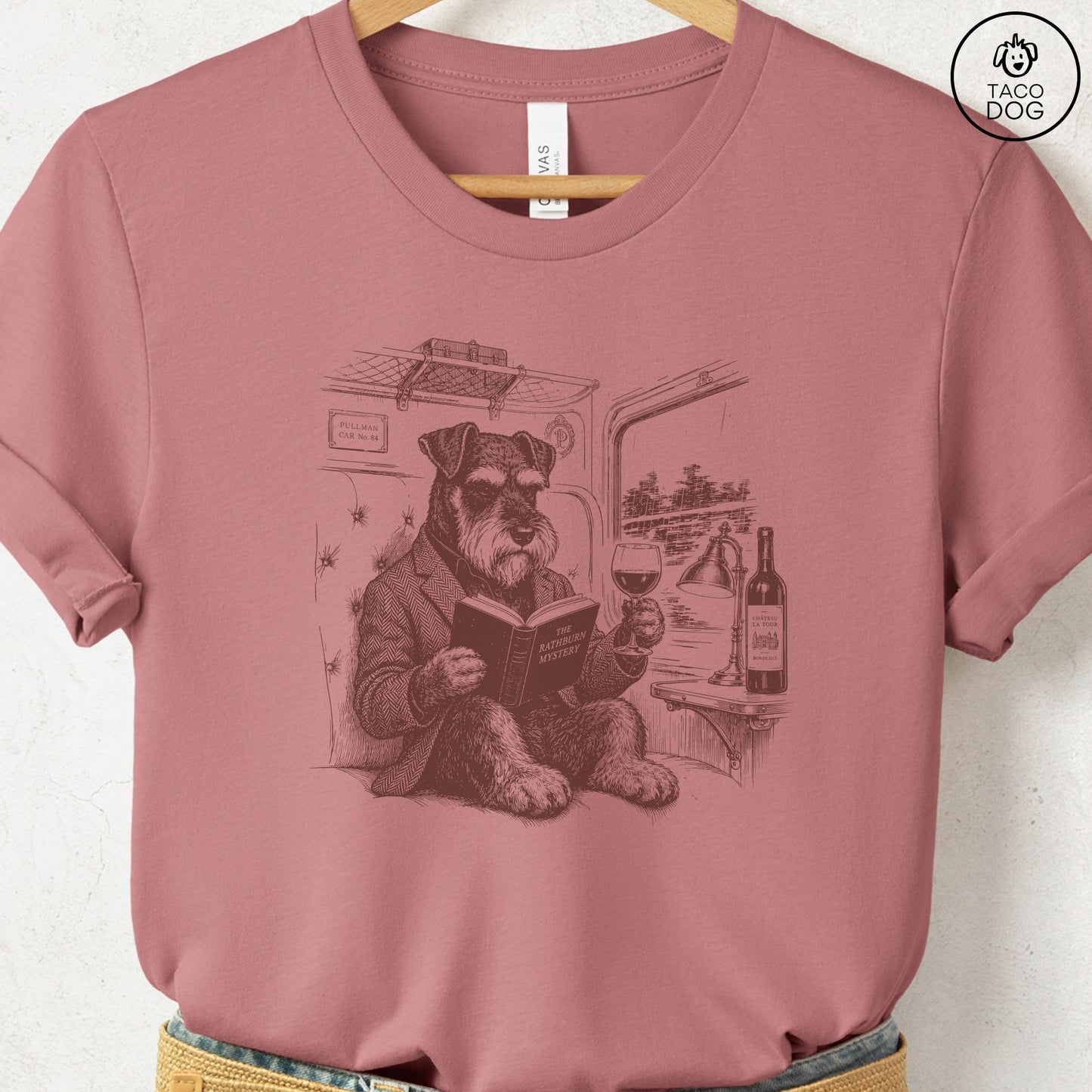 Schnauzer Night Train T-Shirt Heather Mauve Taco-Dog