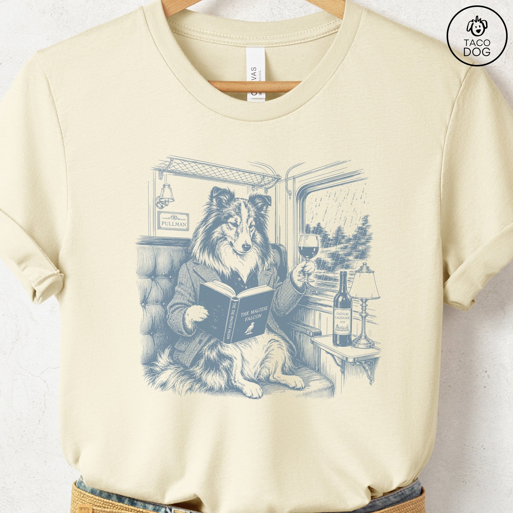 Shetland Sheepdog Night Train T-Shirt Natural Taco-Dog