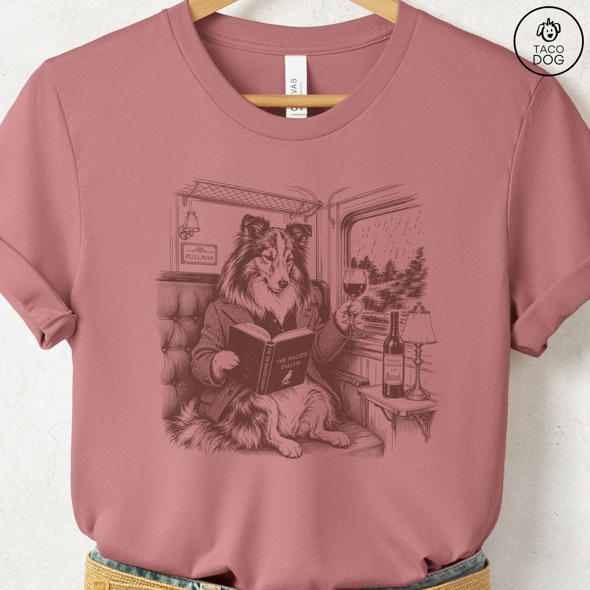 Shetland Sheepdog Night Train T-Shirt Heather Mauve Taco-Dog
