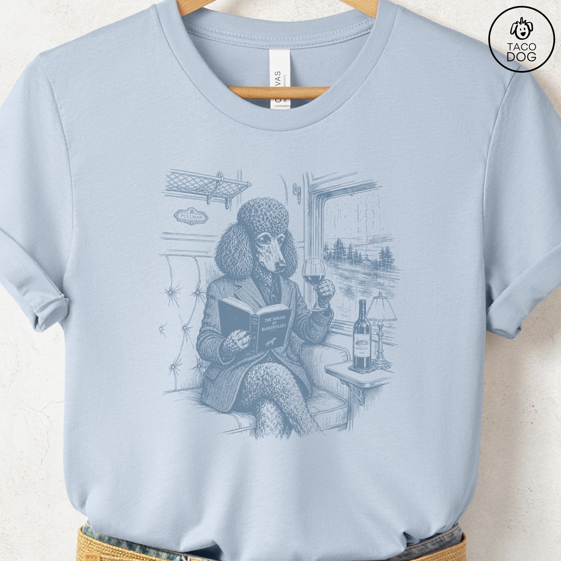 Poodle Night Train T-Shirt Light Blue Taco-Dog