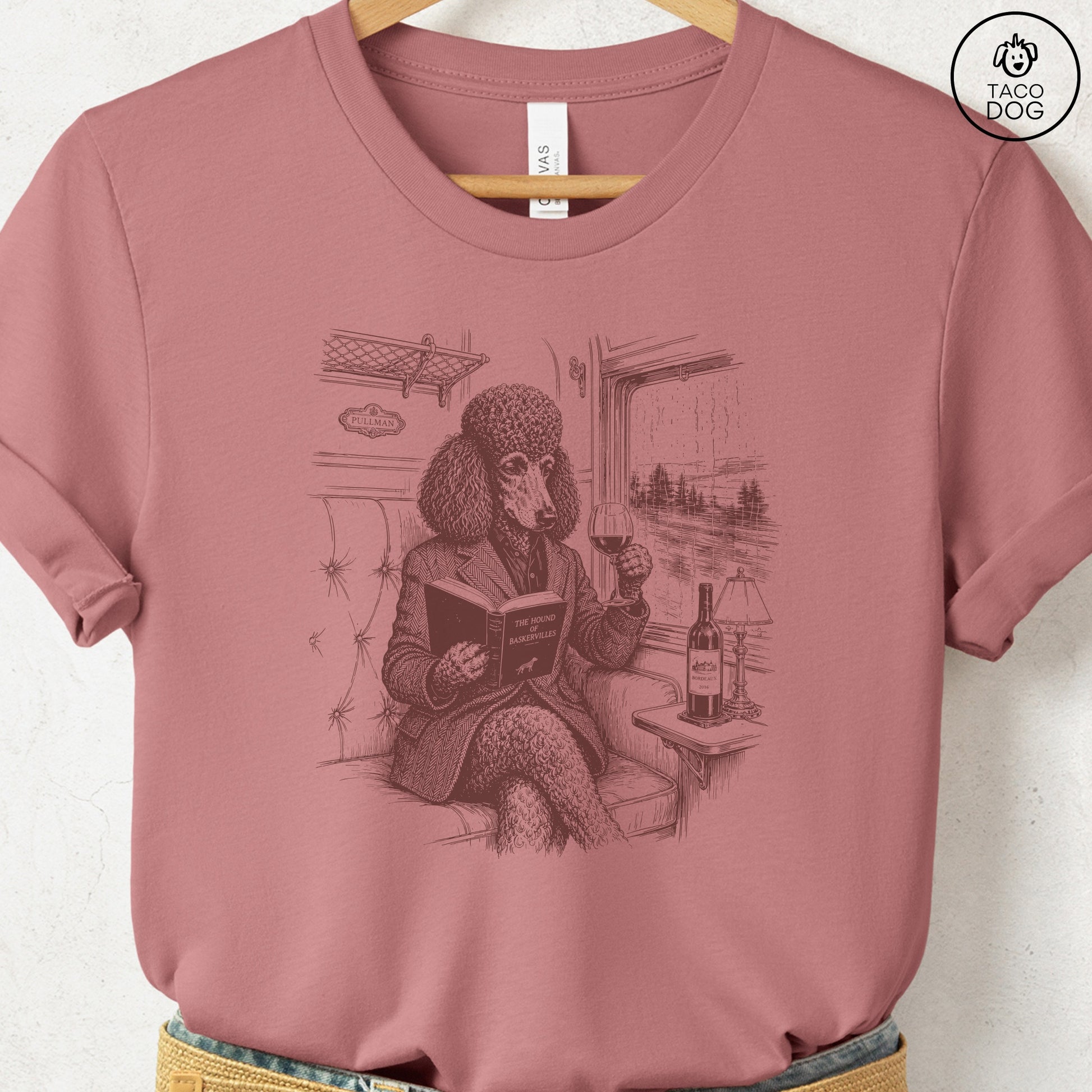 Poodle Night Train T-Shirt Heather Mauve Taco-Dog