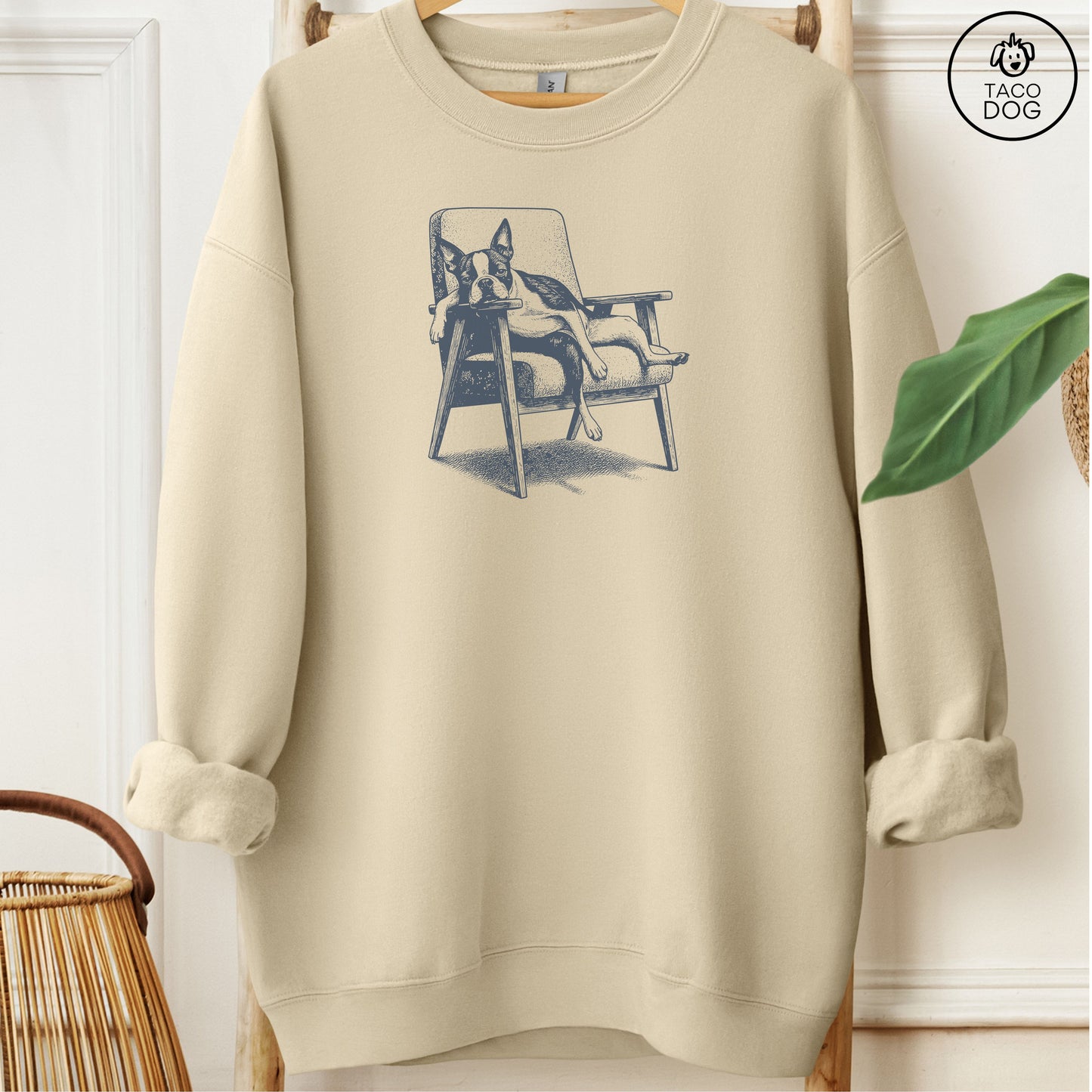 Boston Terrier Occupied Sweatshirt Sand M Taco-Dog