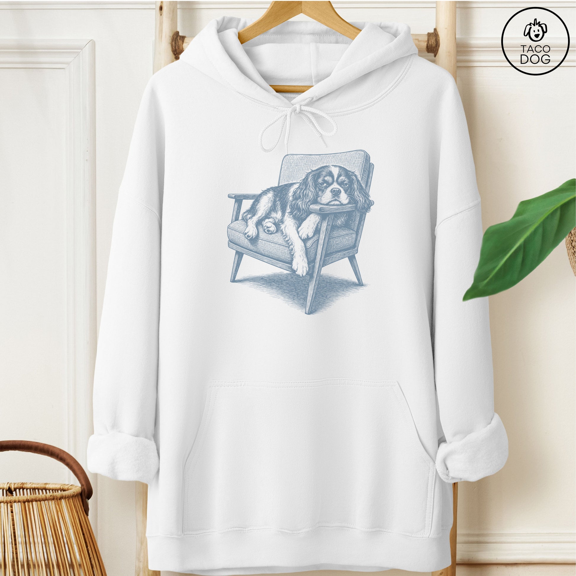 Cavalier King Charles Spaniel Occupied Hoodie White Taco-Dog