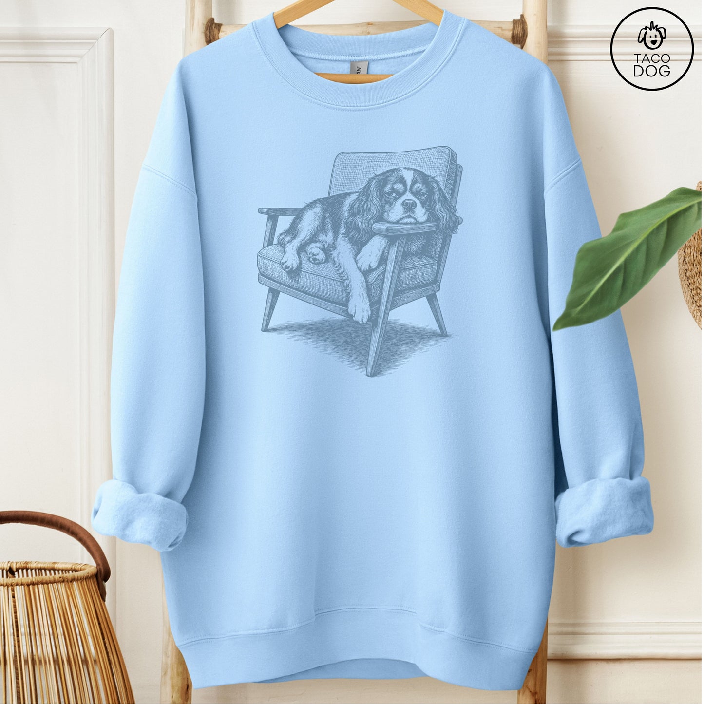 Cavalier King Charles Spaniel Occupied Sweatshirt Light Blue Taco-Dog