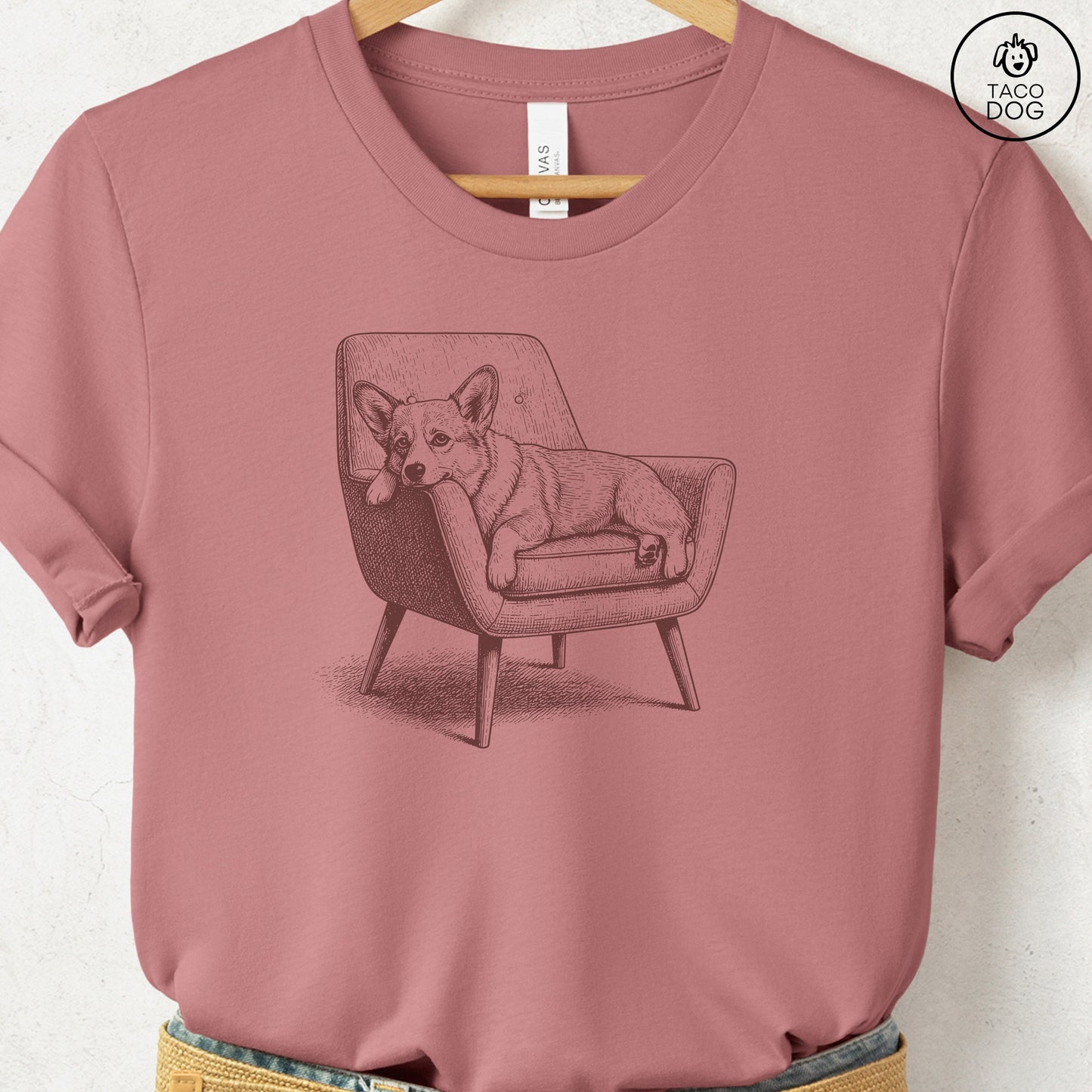 Corgi Occupied T-Shirt Heather Mauve S Taco-Dog