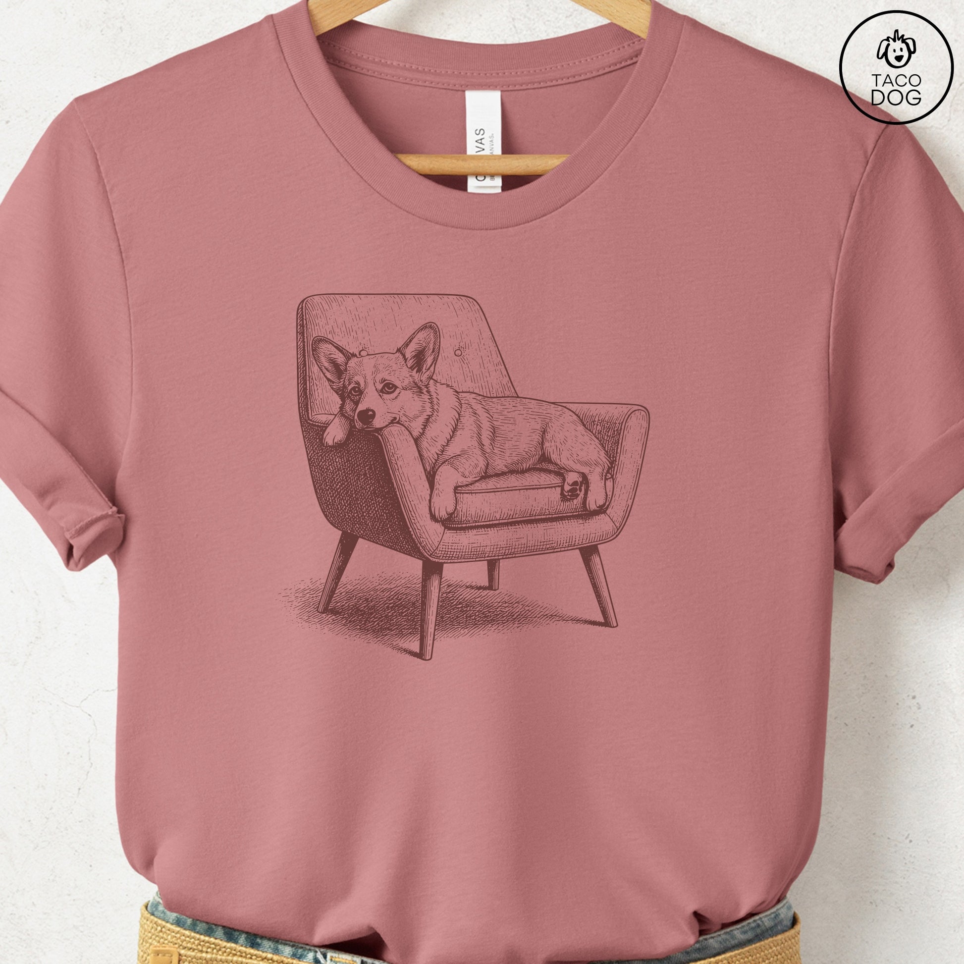 Corgi Occupied T-Shirt Heather Mauve S Taco-Dog