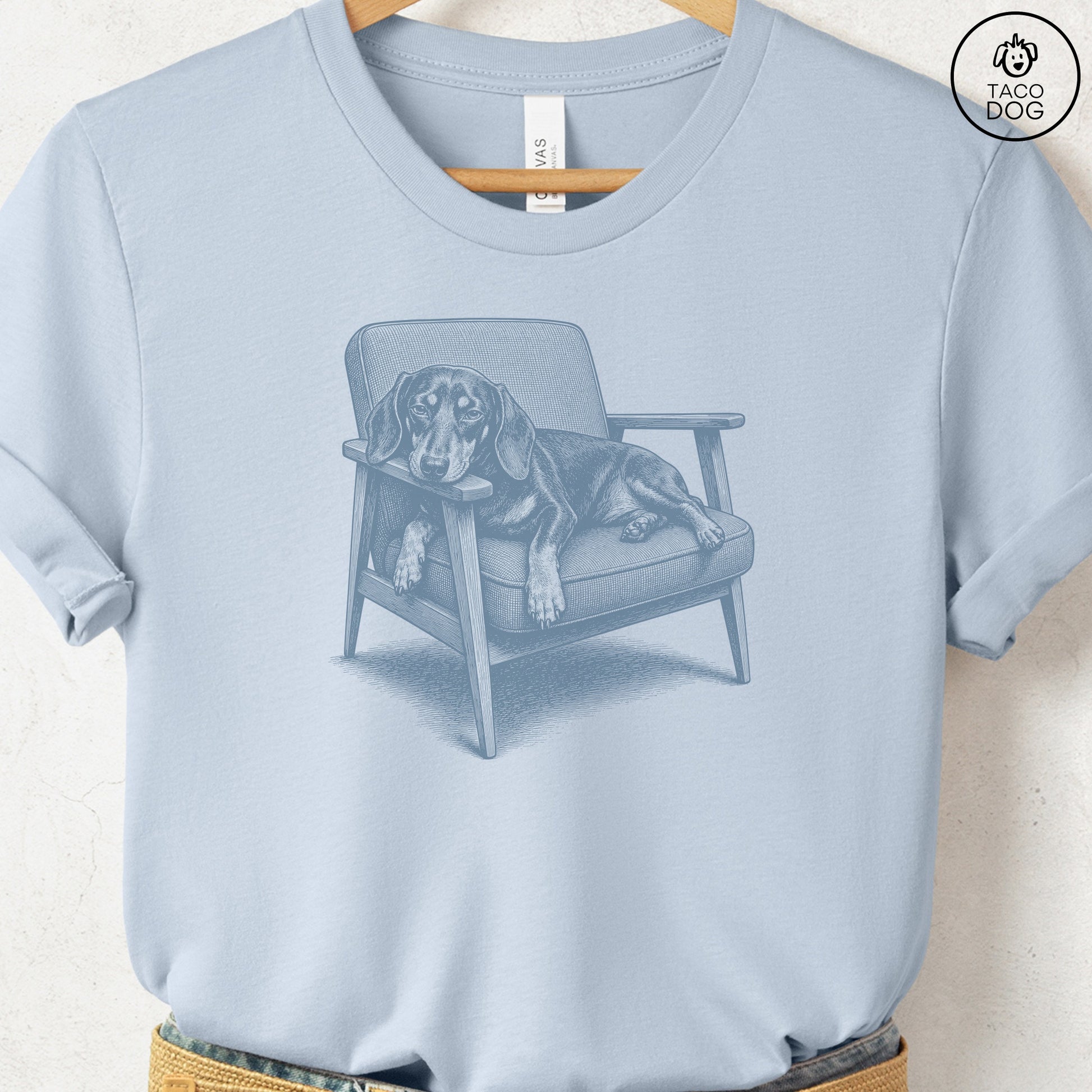 Dachshund Occupied T-Shirt Light Blue Taco-Dog
