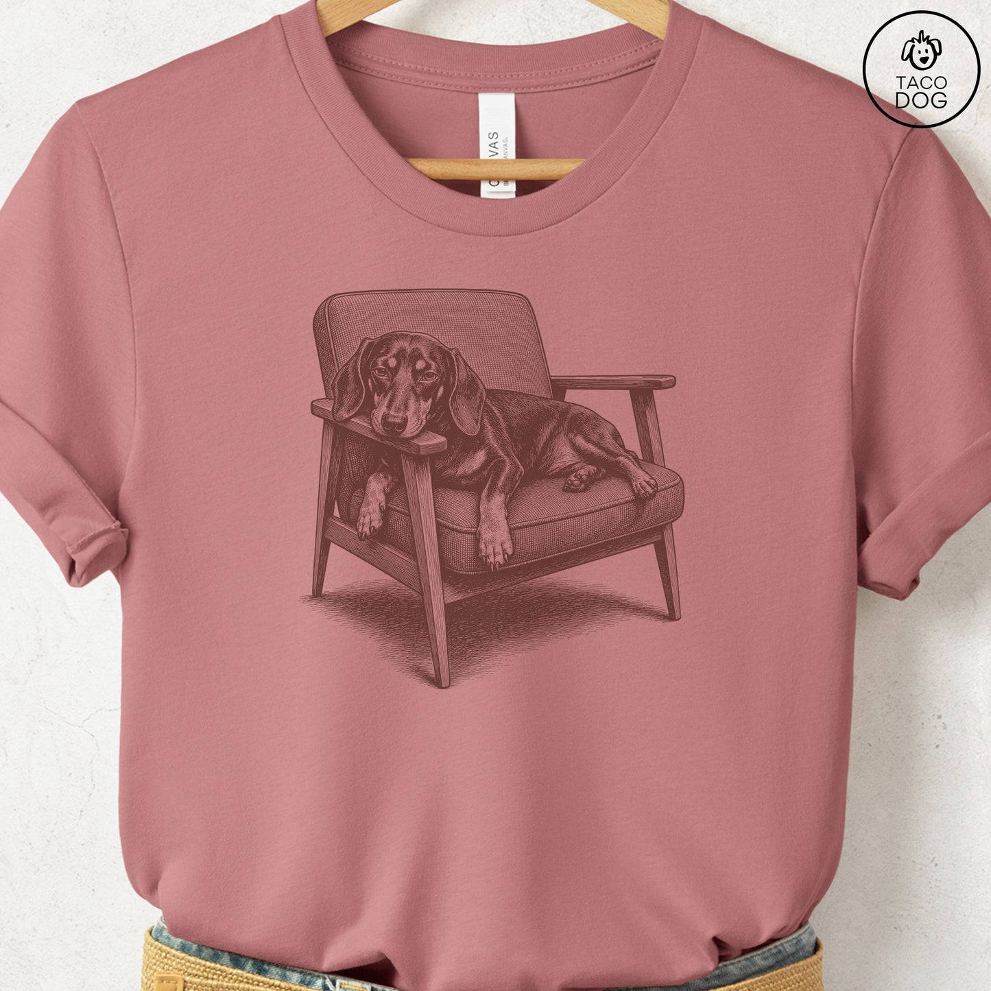 Dachshund Occupied T-Shirt Heather Mauve Taco-Dog