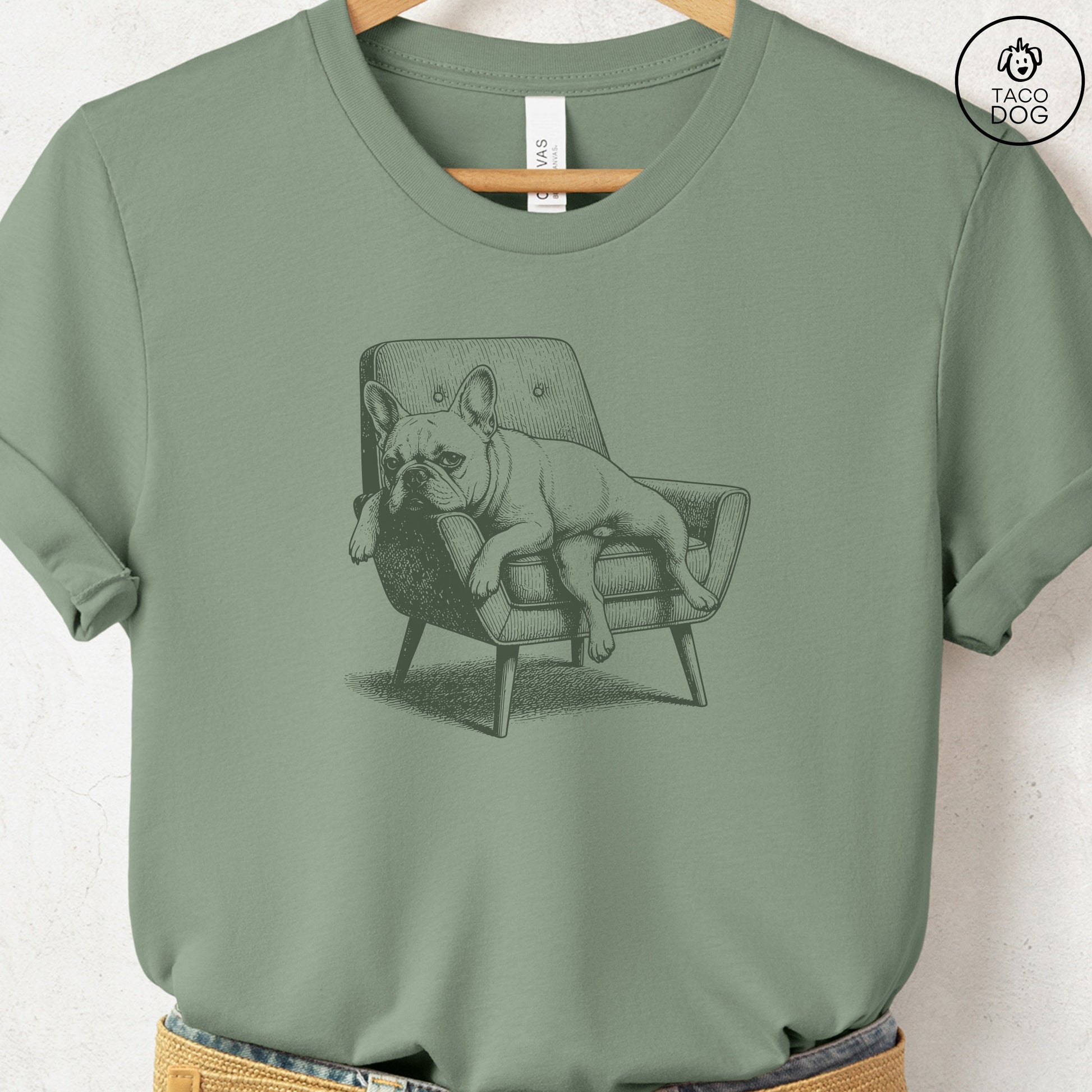 French Bulldog Frenchie Occupied T-Shirt Sage S Taco-Dog