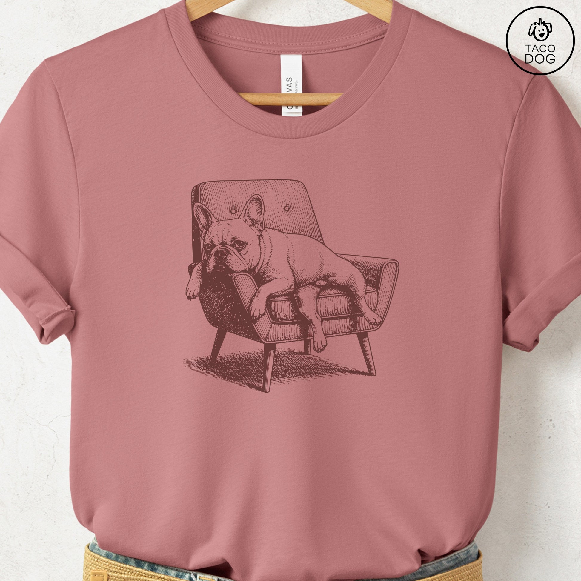 French Bulldog Frenchie Occupied T-Shirt Heather Mauve S Taco-Dog