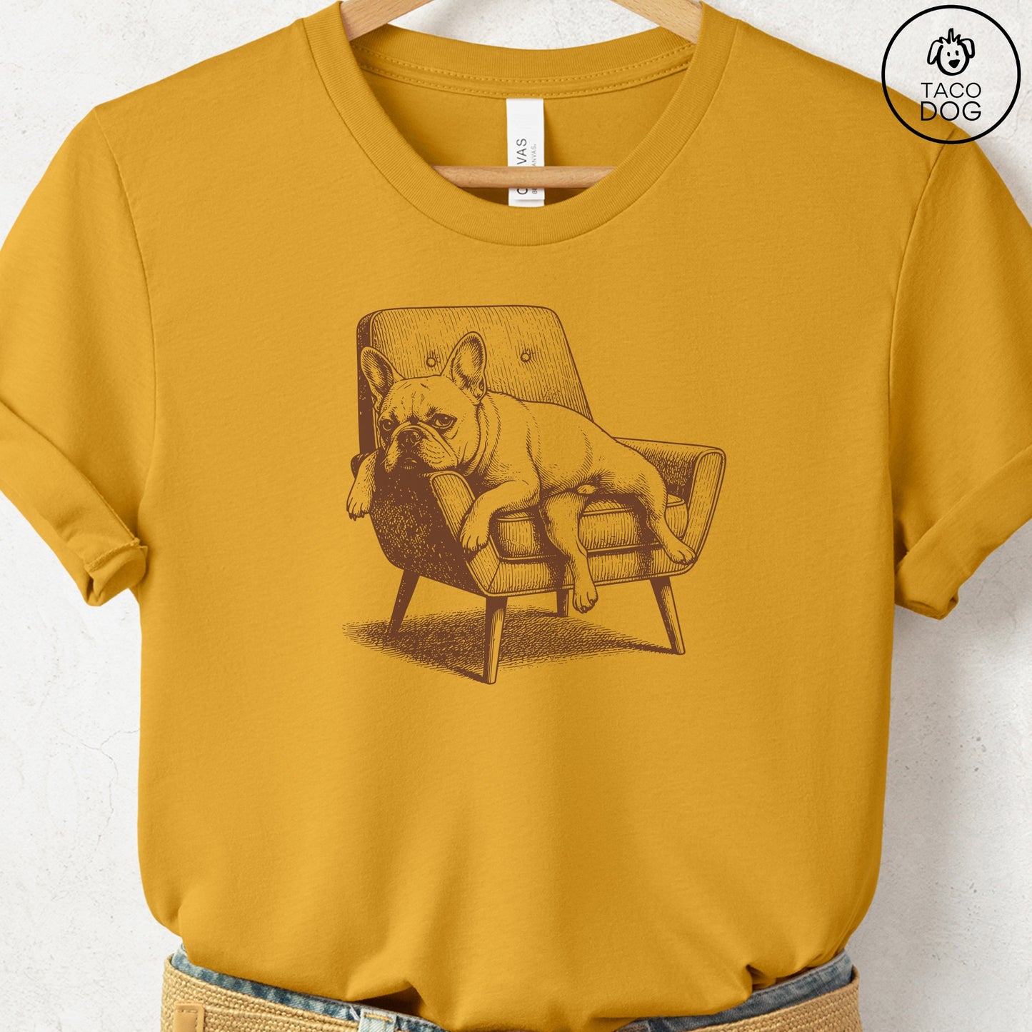 French Bulldog Frenchie Occupied T-Shirt Mustard S Taco-Dog