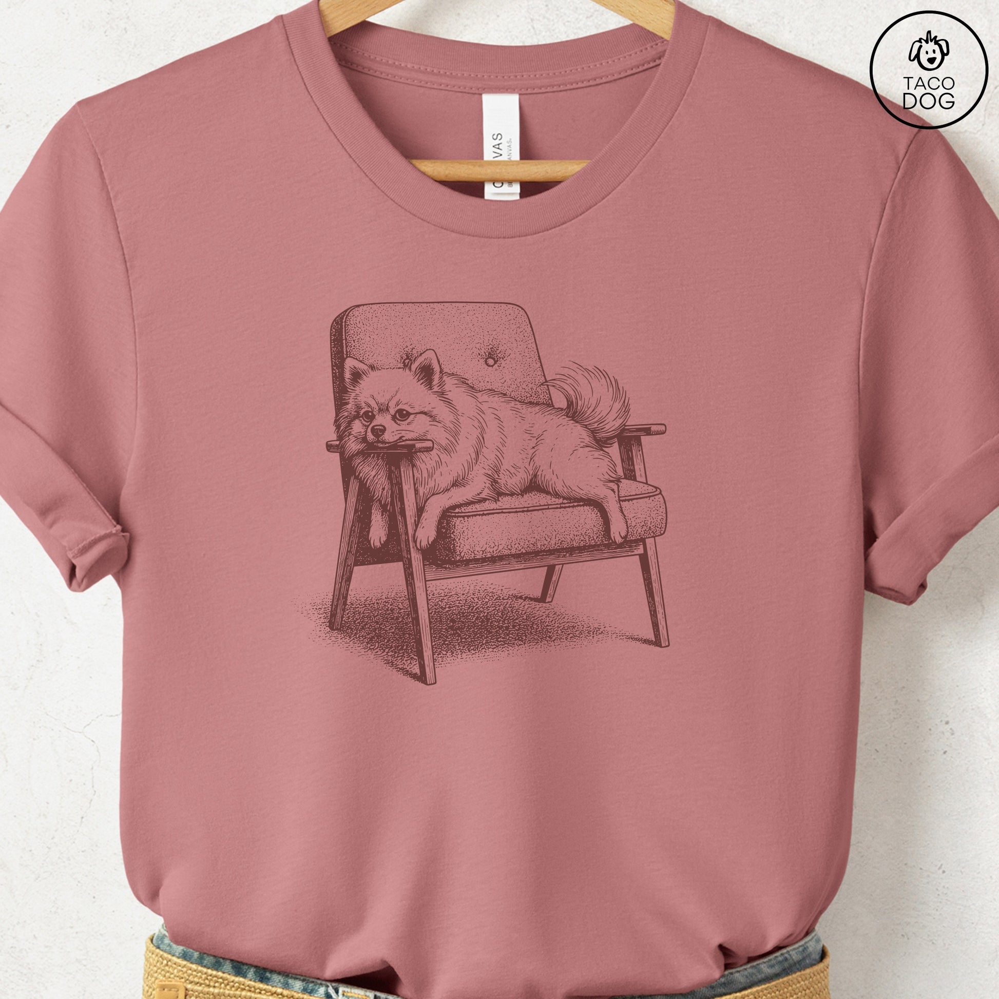 Pomeranian Occupied T-Shirt Heather Mauve S Taco-Dog