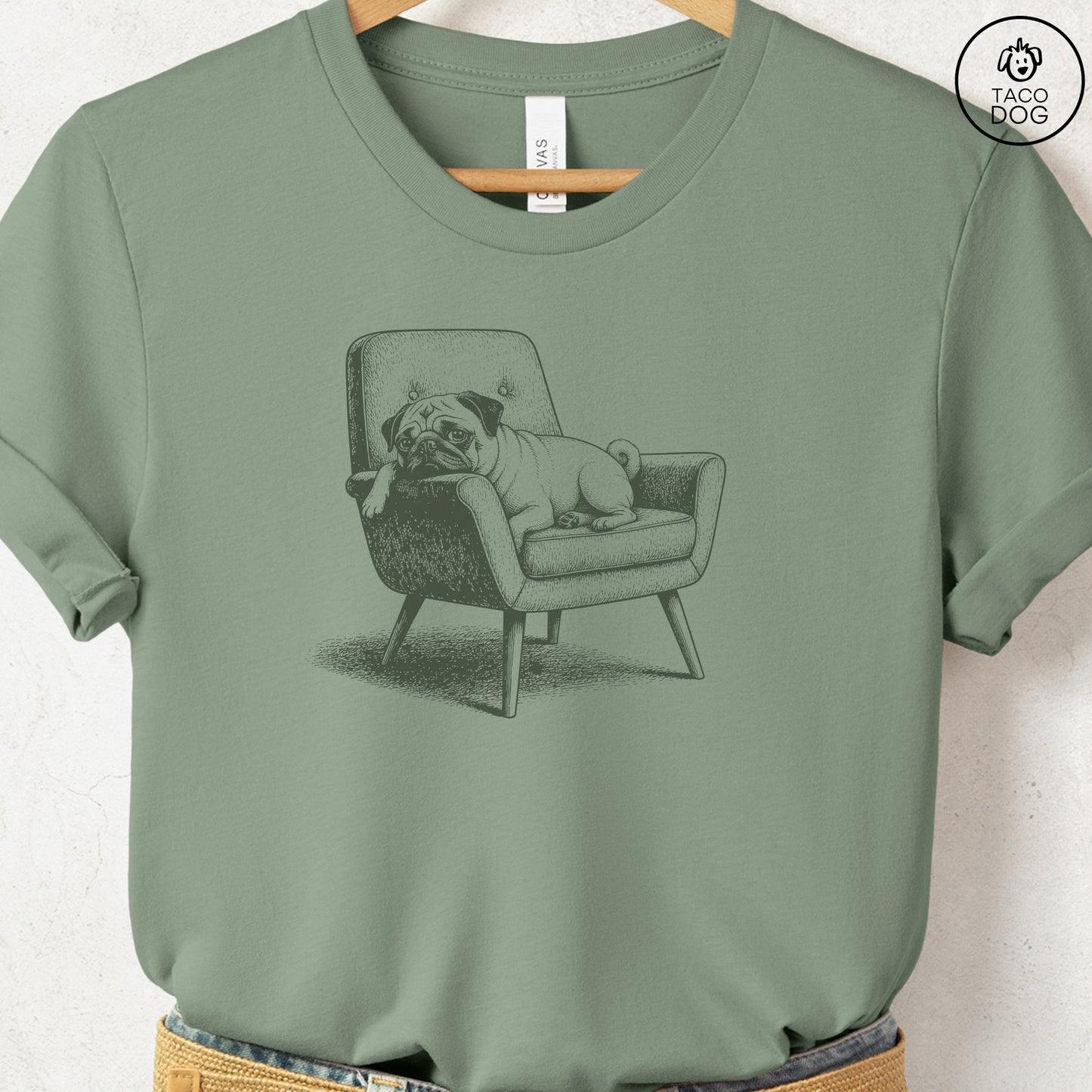 Pug Occupied T-Shirt Sage S Taco-Dog