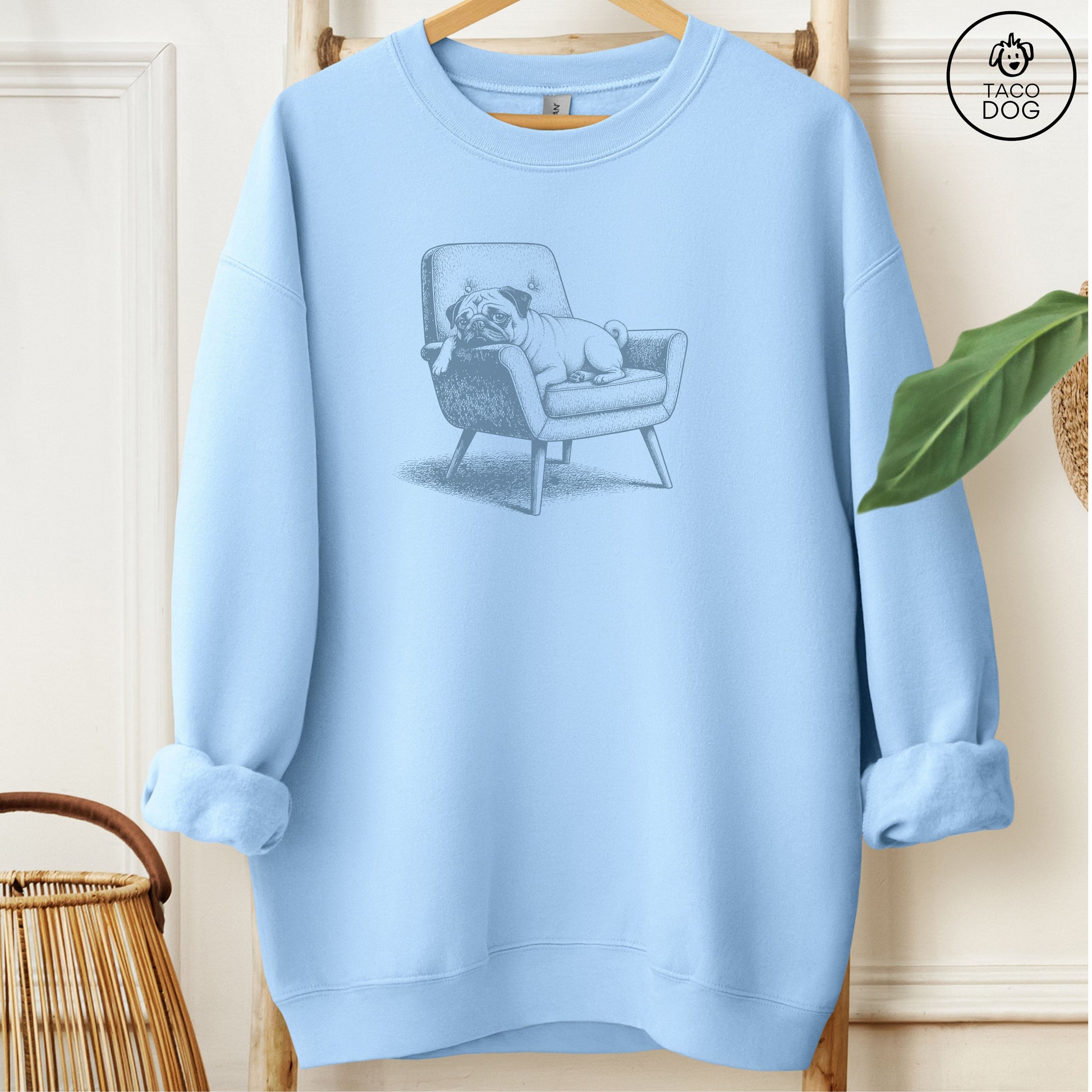 Pug Occupied Sweatshirt Light Blue M Taco-Dog