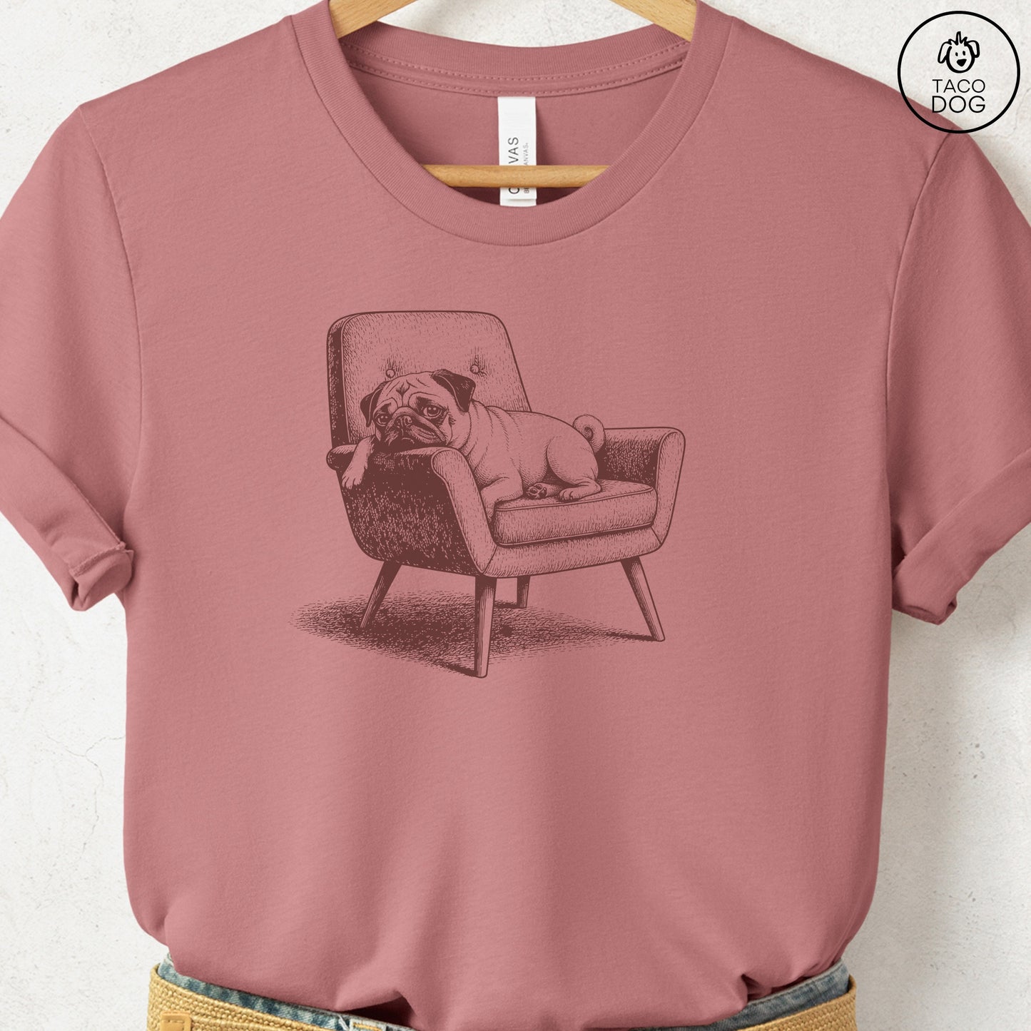 Pug Occupied T-Shirt Heather Mauve S Taco-Dog