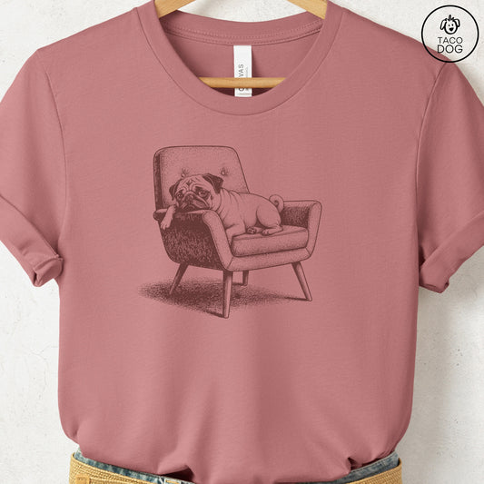 Pug Occupied T-Shirt Heather Mauve S Taco-Dog