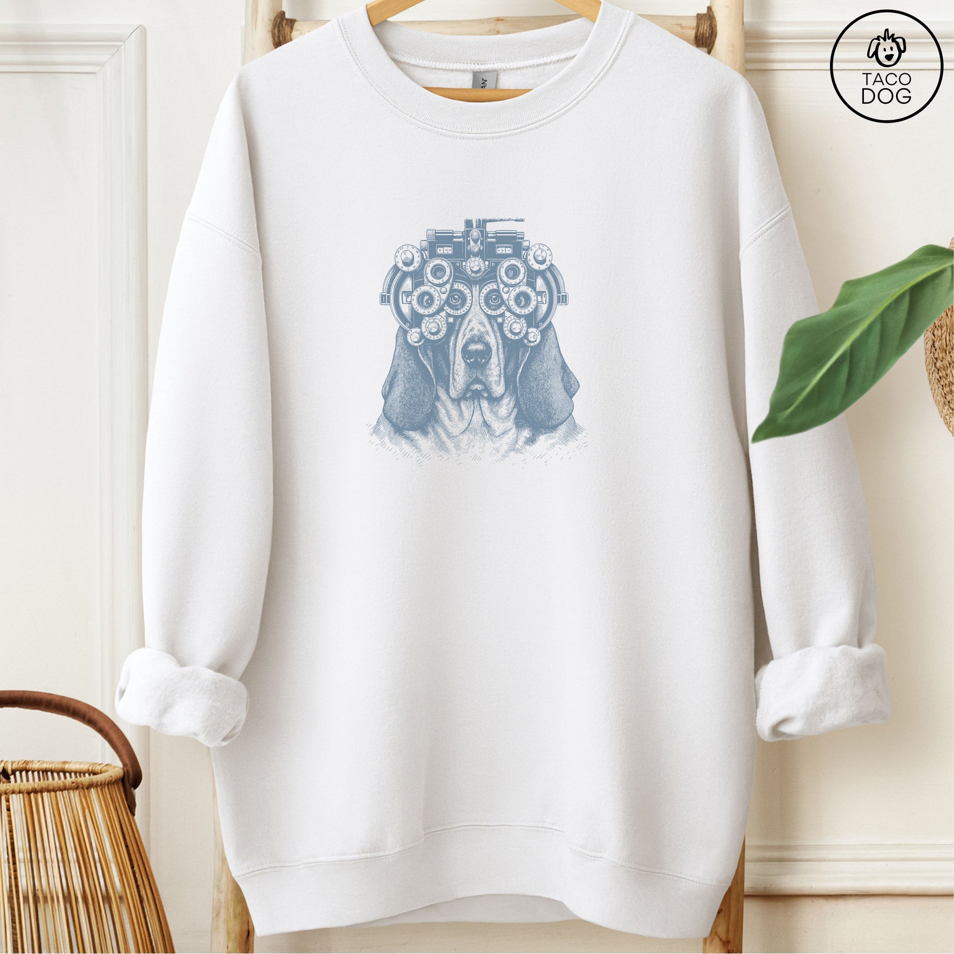 Basset Hound Optometrist Sweatshirt White Taco-Dog