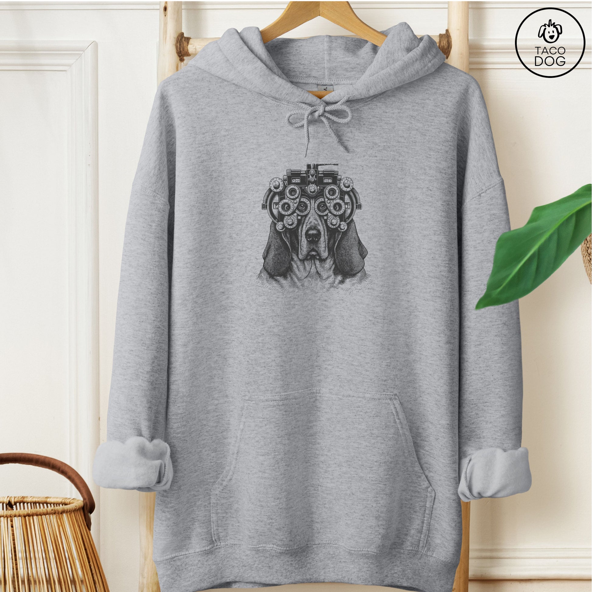 Basset Hound Optometrist Hoodie Graphite Heather Taco-Dog