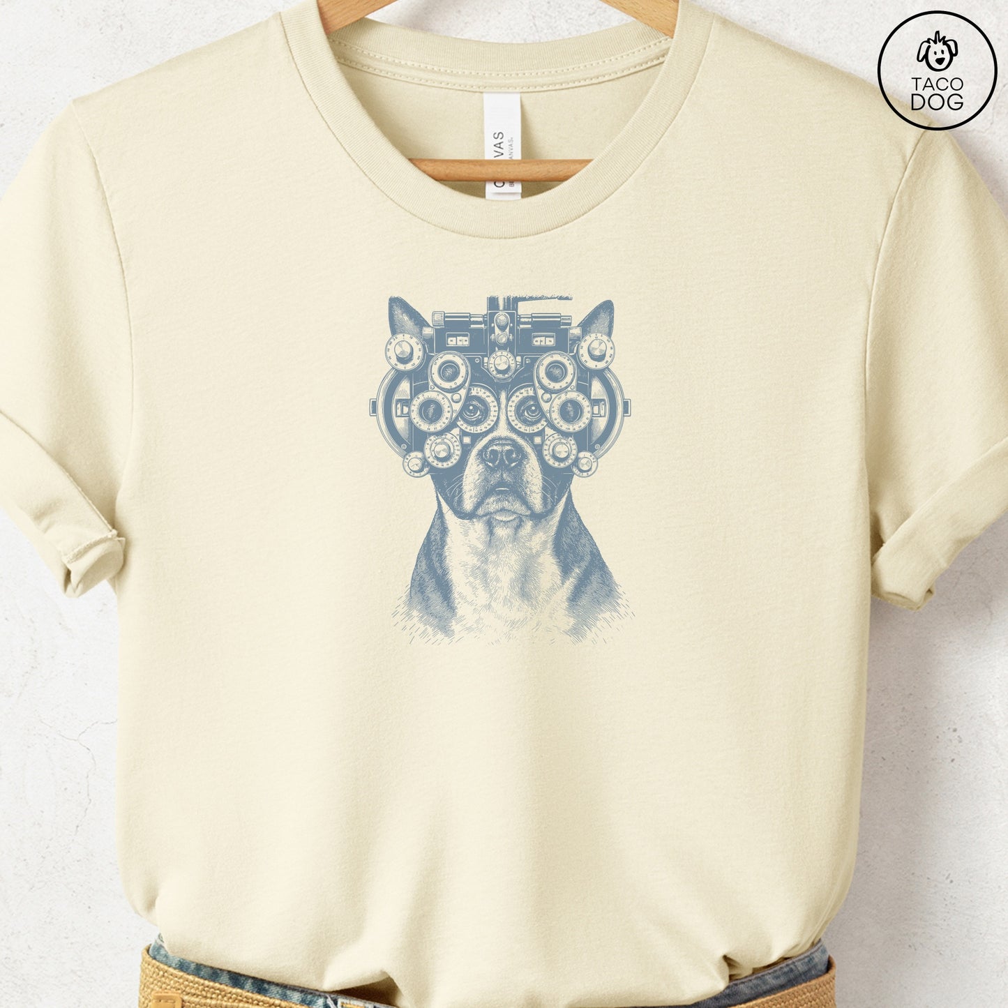 Boston Terrier Optometrist T-Shirt Natural Taco-Dog