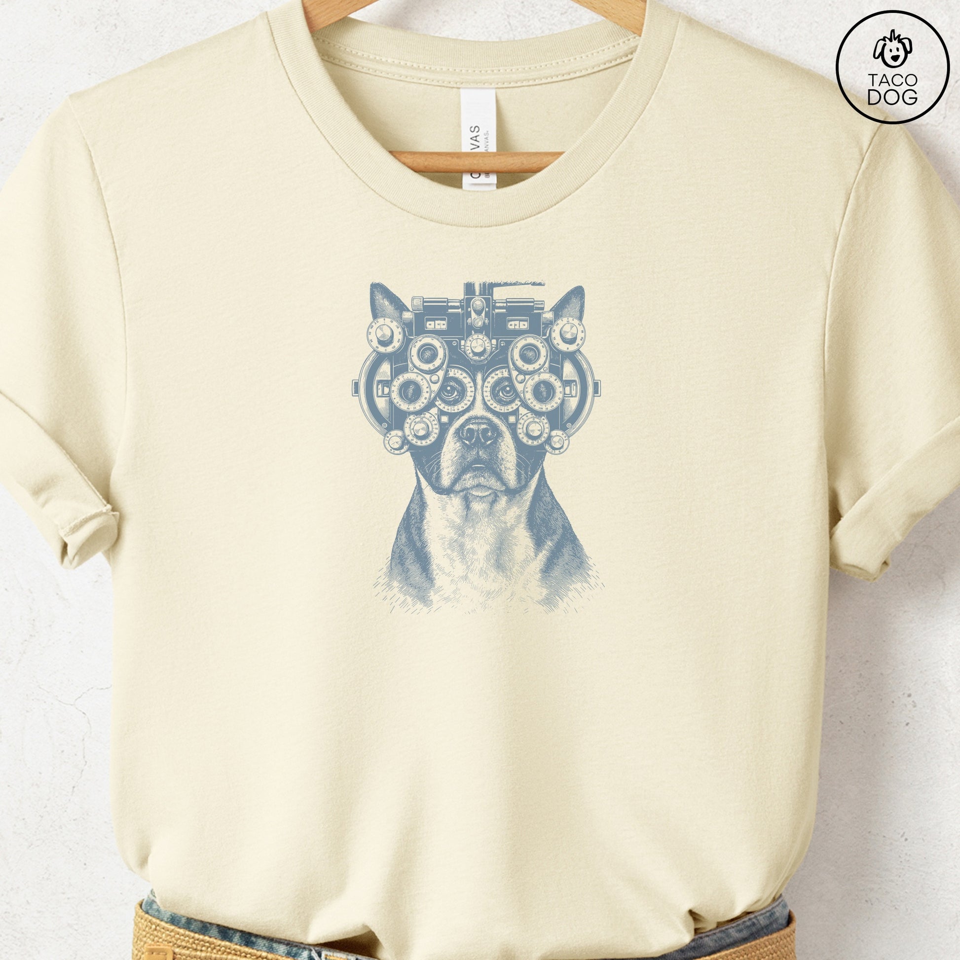 Boston Terrier Optometrist T-Shirt Natural Taco-Dog