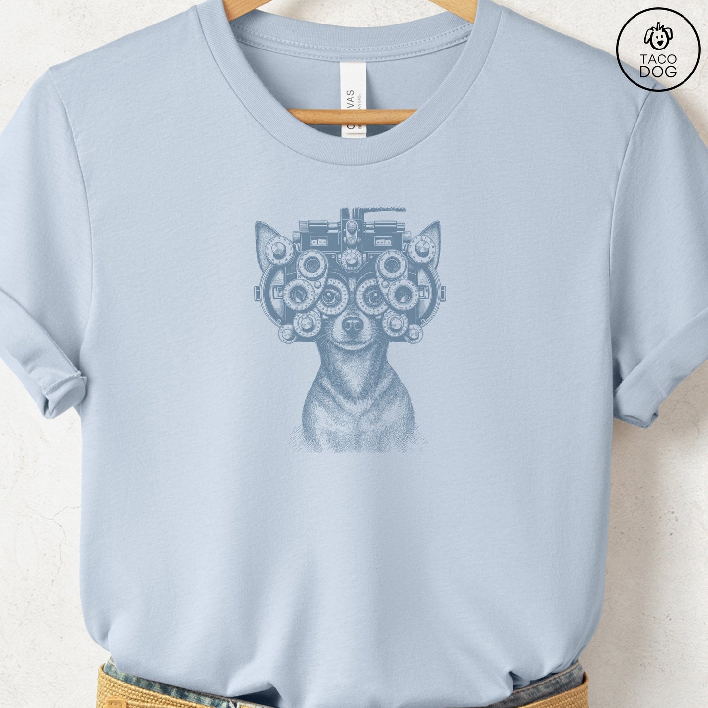 Chihuahua Optometrist T-Shirt Light Blue Taco-Dog