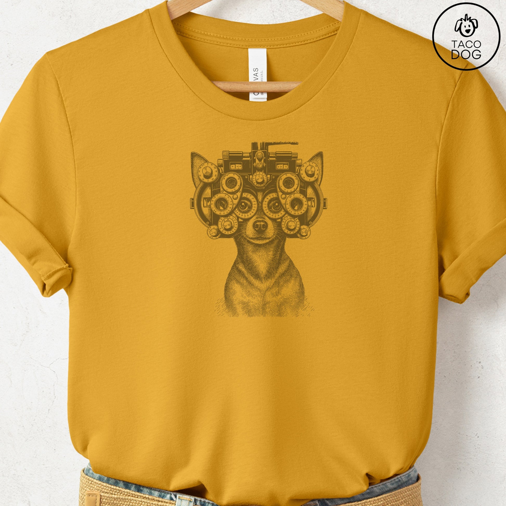 Chihuahua Optometrist T-Shirt Mustard Taco-Dog