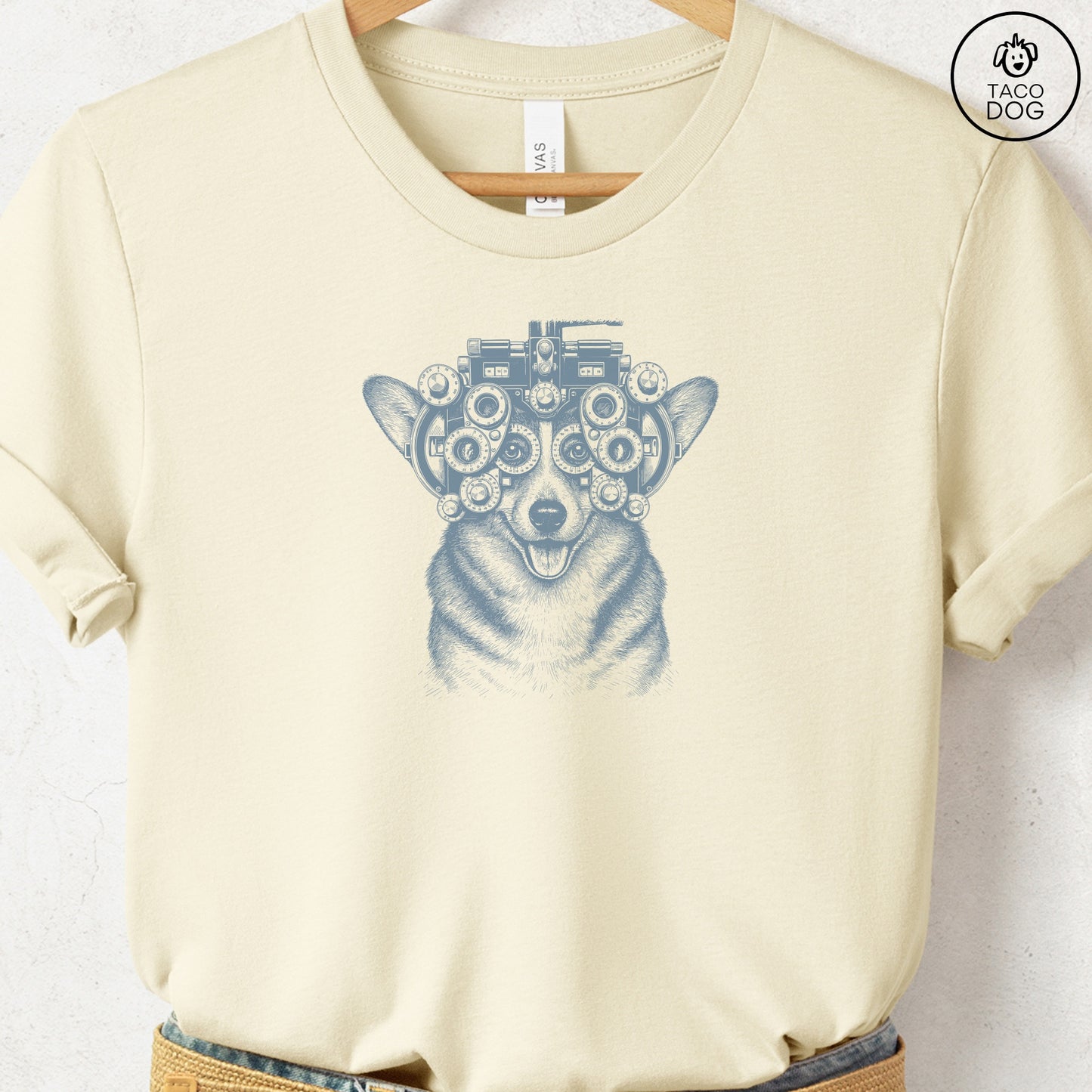 Corgi Optometrist T-Shirt Natural Taco-Dog