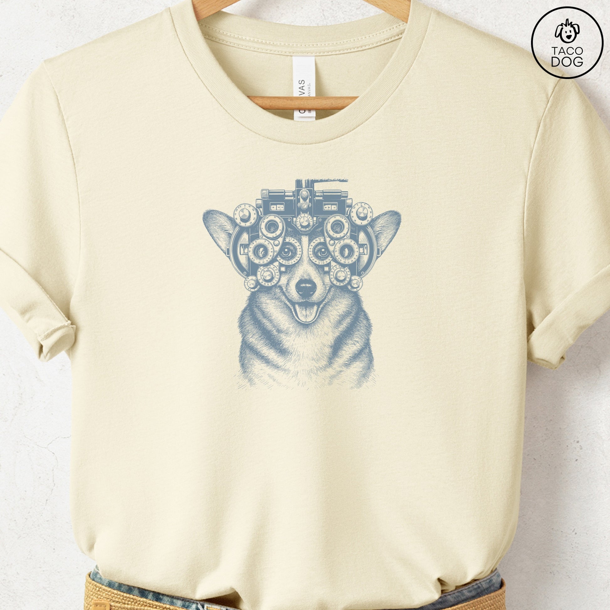 Corgi Optometrist T-Shirt Natural Taco-Dog