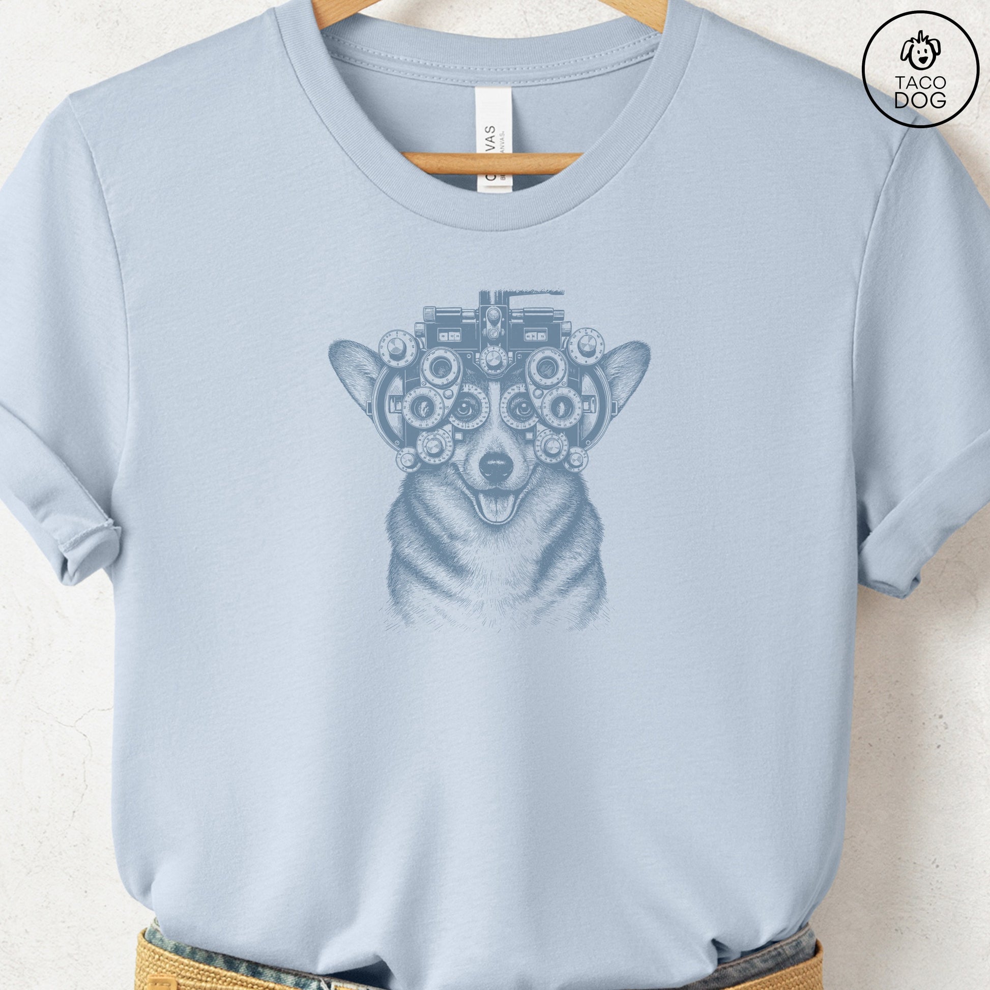 Corgi Optometrist T-Shirt Light Blue Taco-Dog