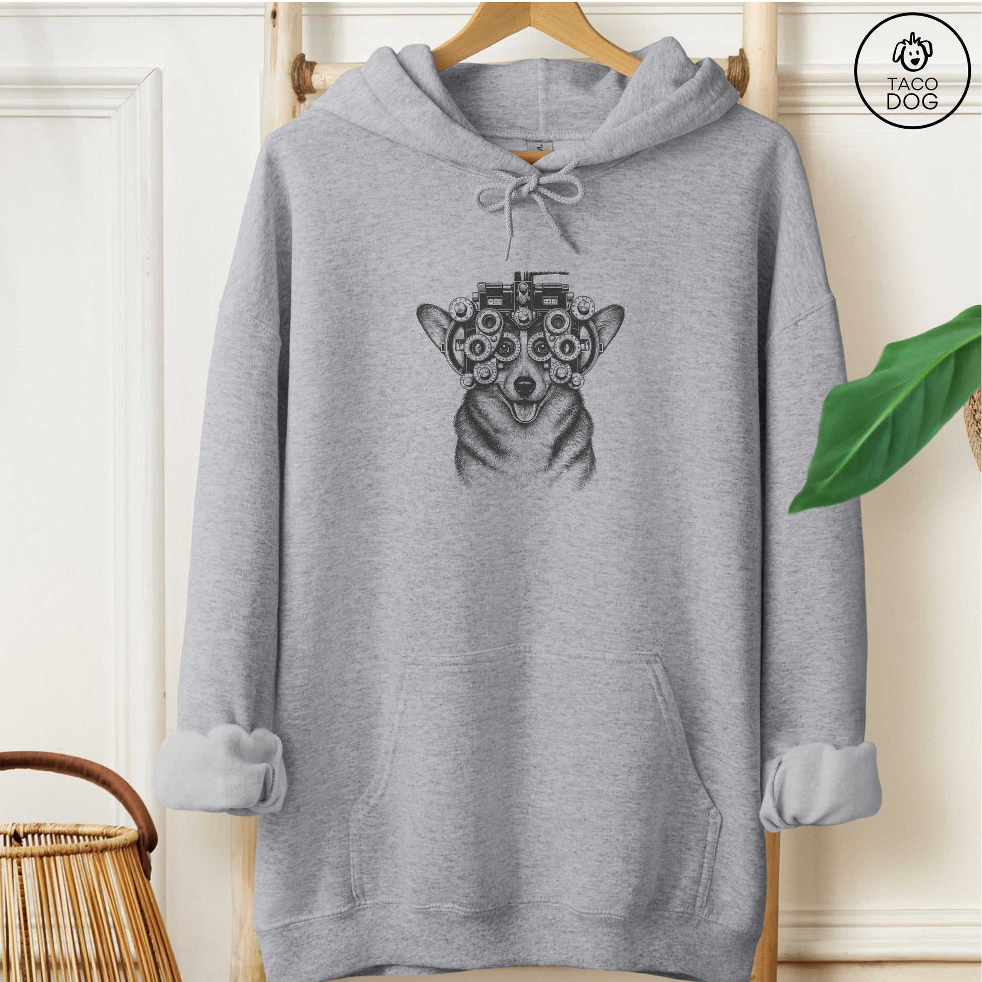Corgi Optometrist Hoodie Graphite Heather Taco-Dog
