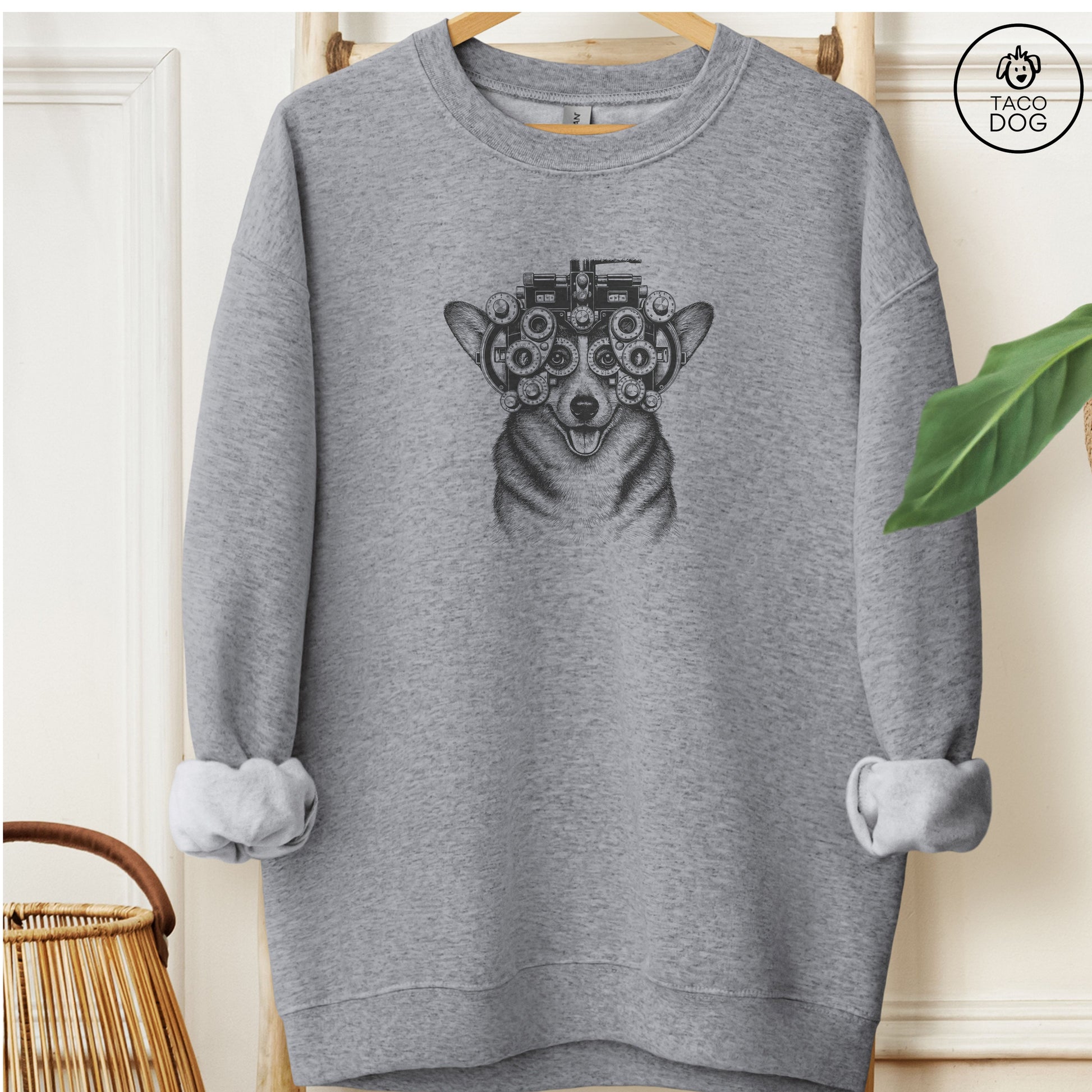 Corgi Optometrist Sweatshirt Graphite Heather Taco-Dog