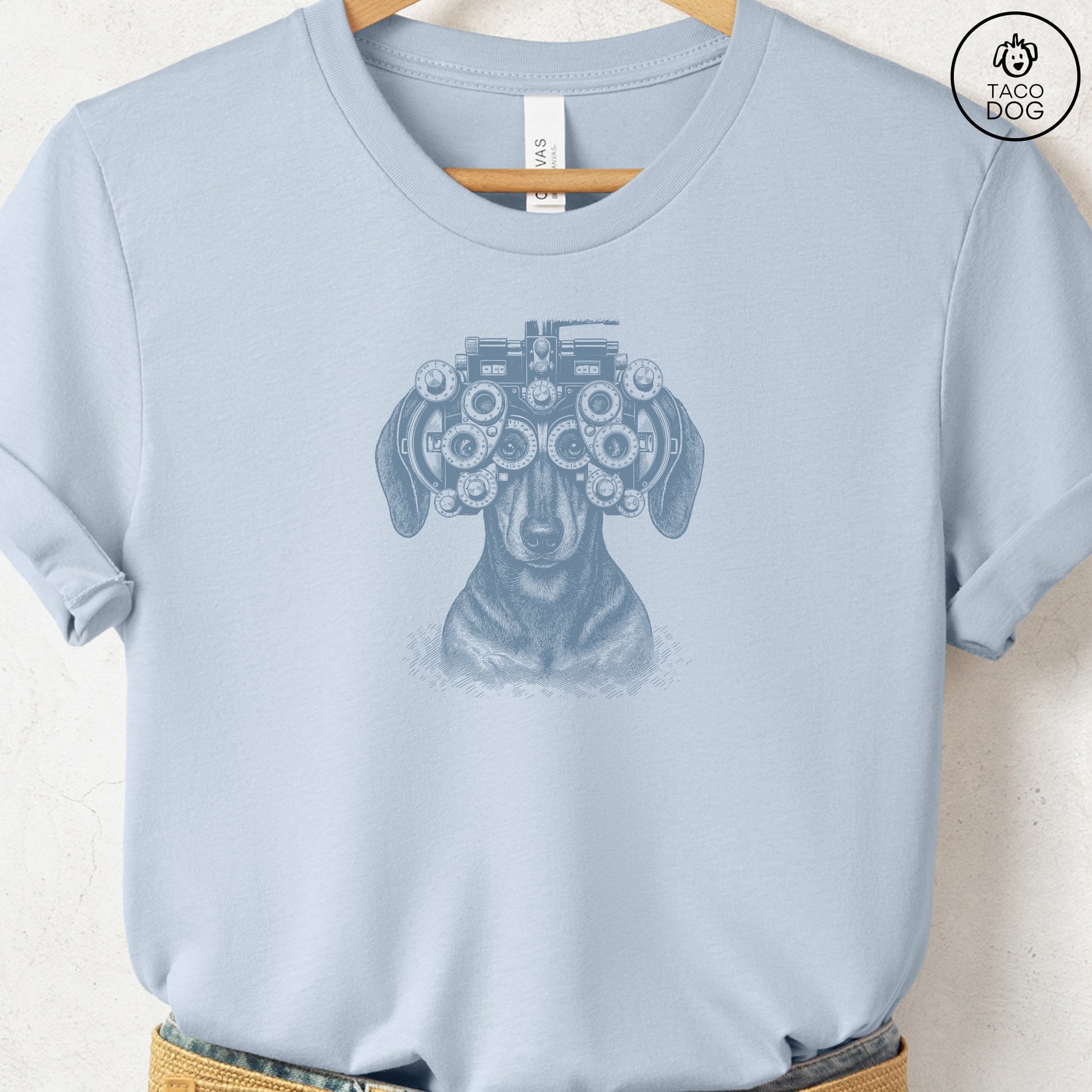 Dachshund Optometrist T-Shirt Light Blue Taco-Dog