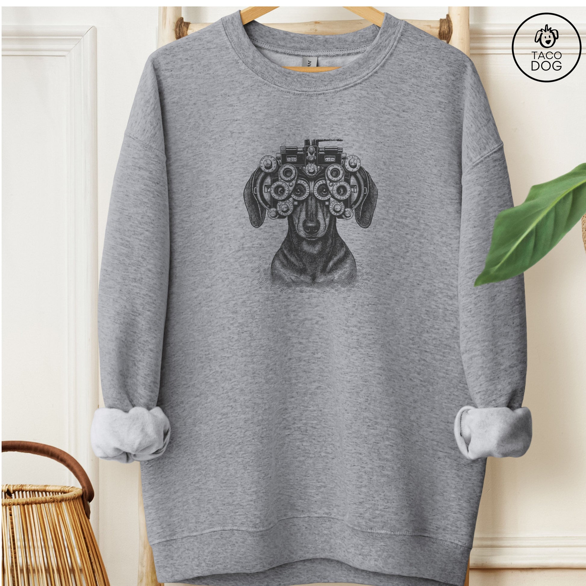 Dachshund Optometrist Sweatshirt Graphite Heather Taco-Dog